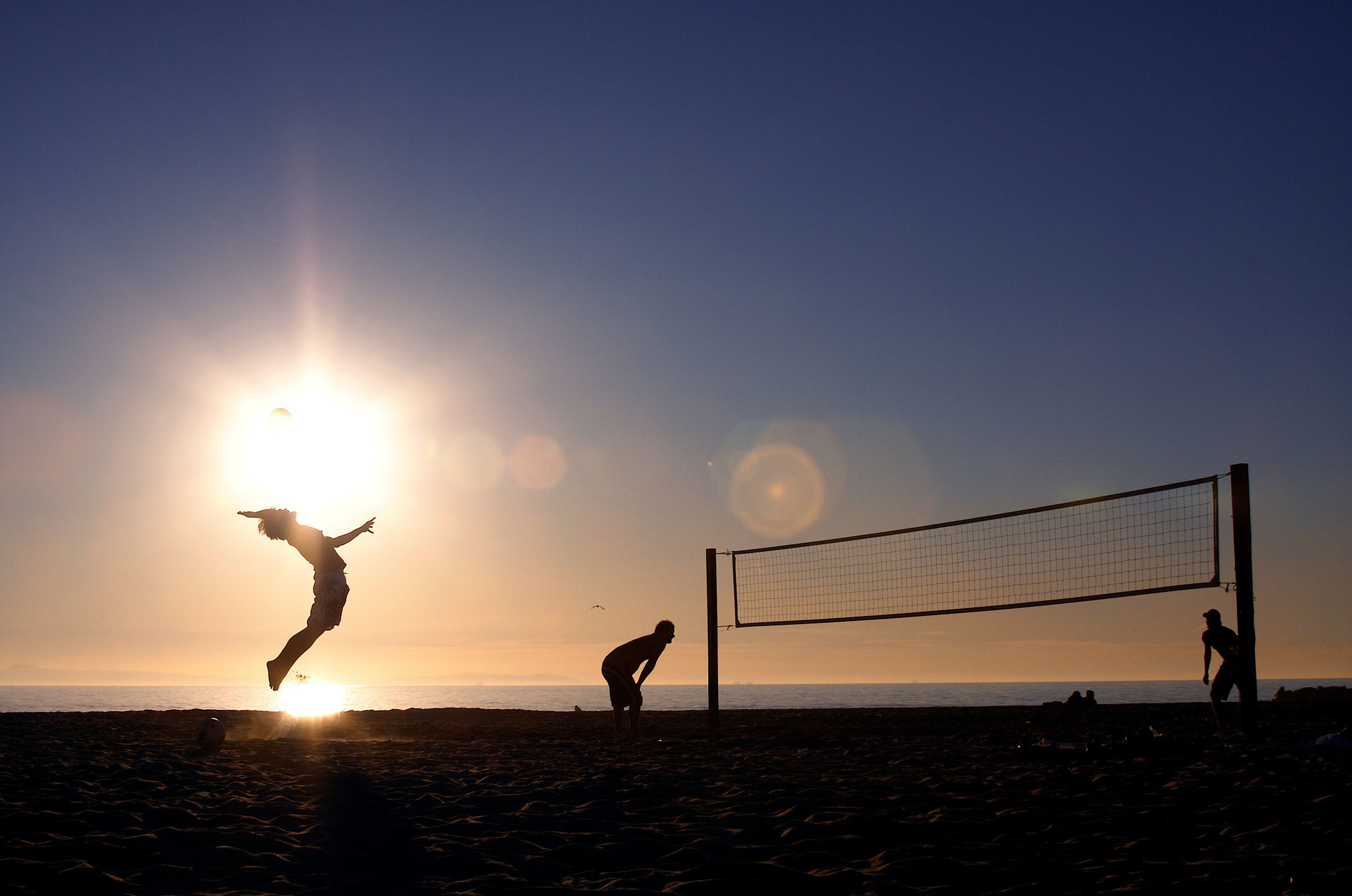Beach volley, Silhouette, Tramonto, Spiaggia, Rete, Full HD, sfondo per portatile