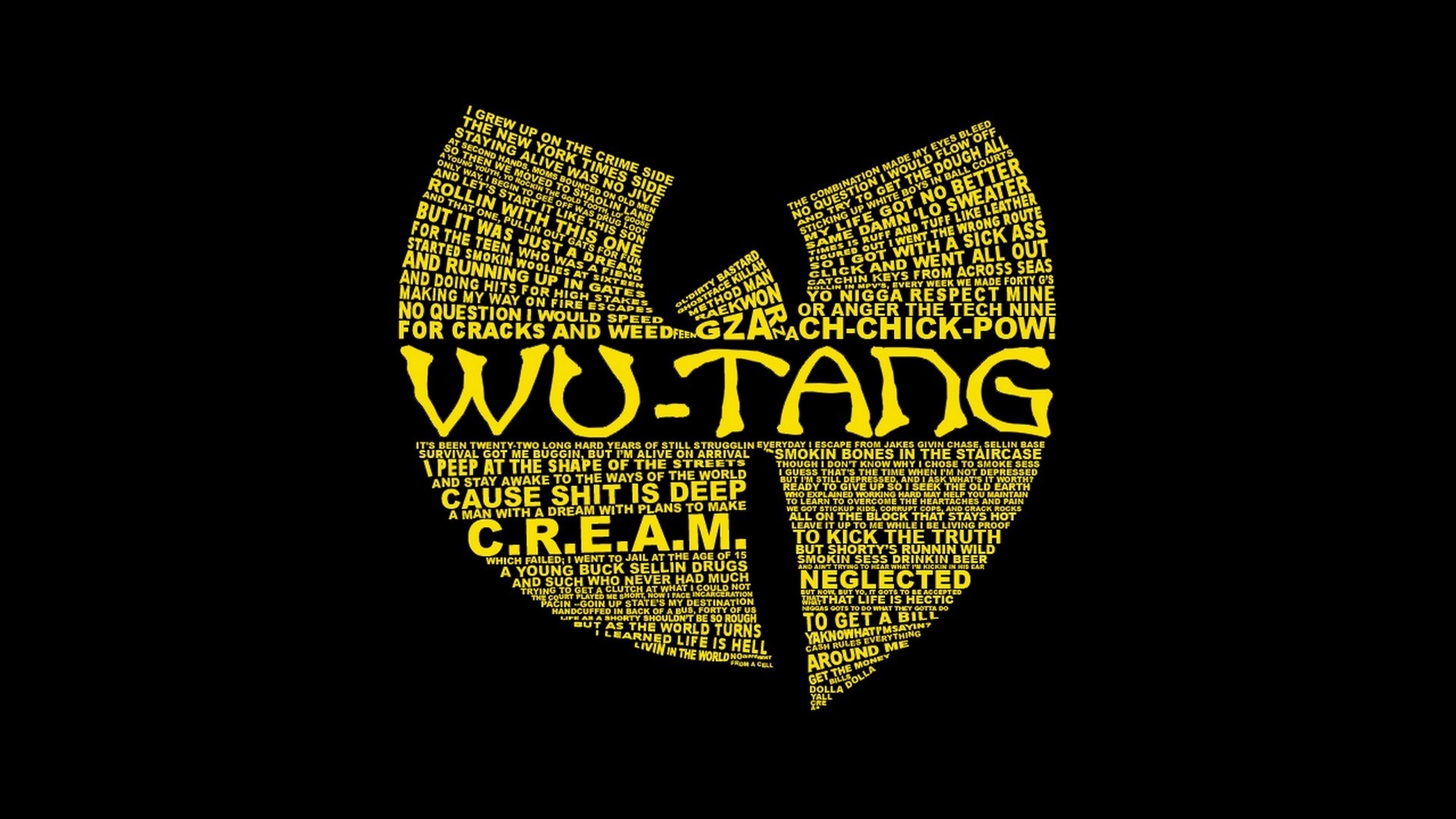 Wu-Tang Clan, Logo, C.R.E.A.M., Tipografia, Giallo e nero, Full HD, sfondo Windows 11