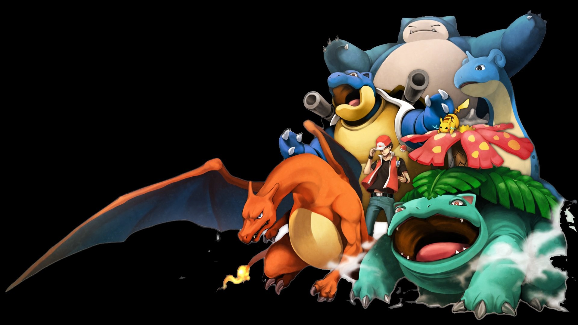 Charizard, Blastoise, Venusaur, Snorlax, Lapras, Rosso, Pikachu, sfondo desktop 1080p