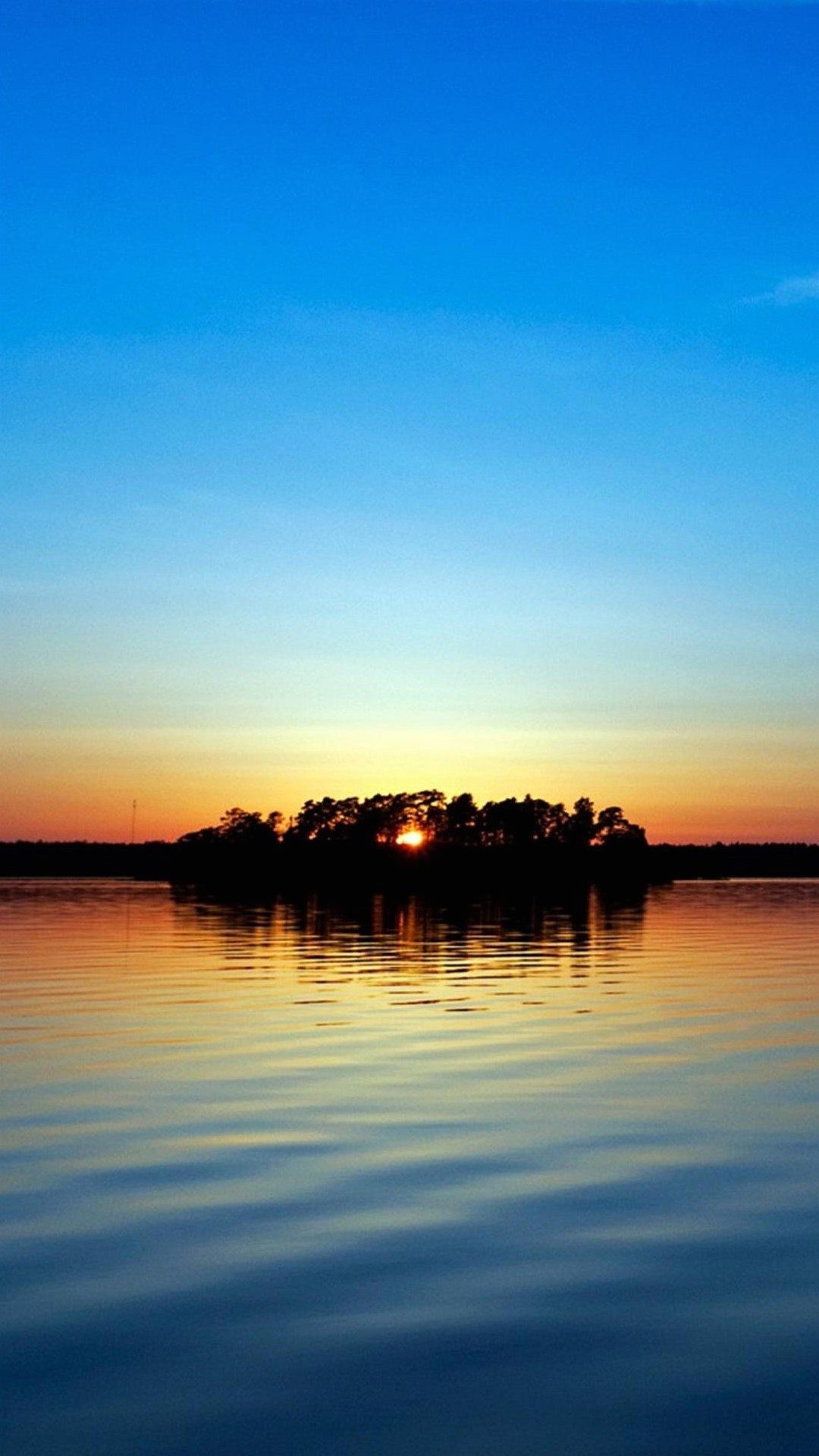 Isola, Lago, Tramonto, Cielo blu, schermata di blocco del tablet