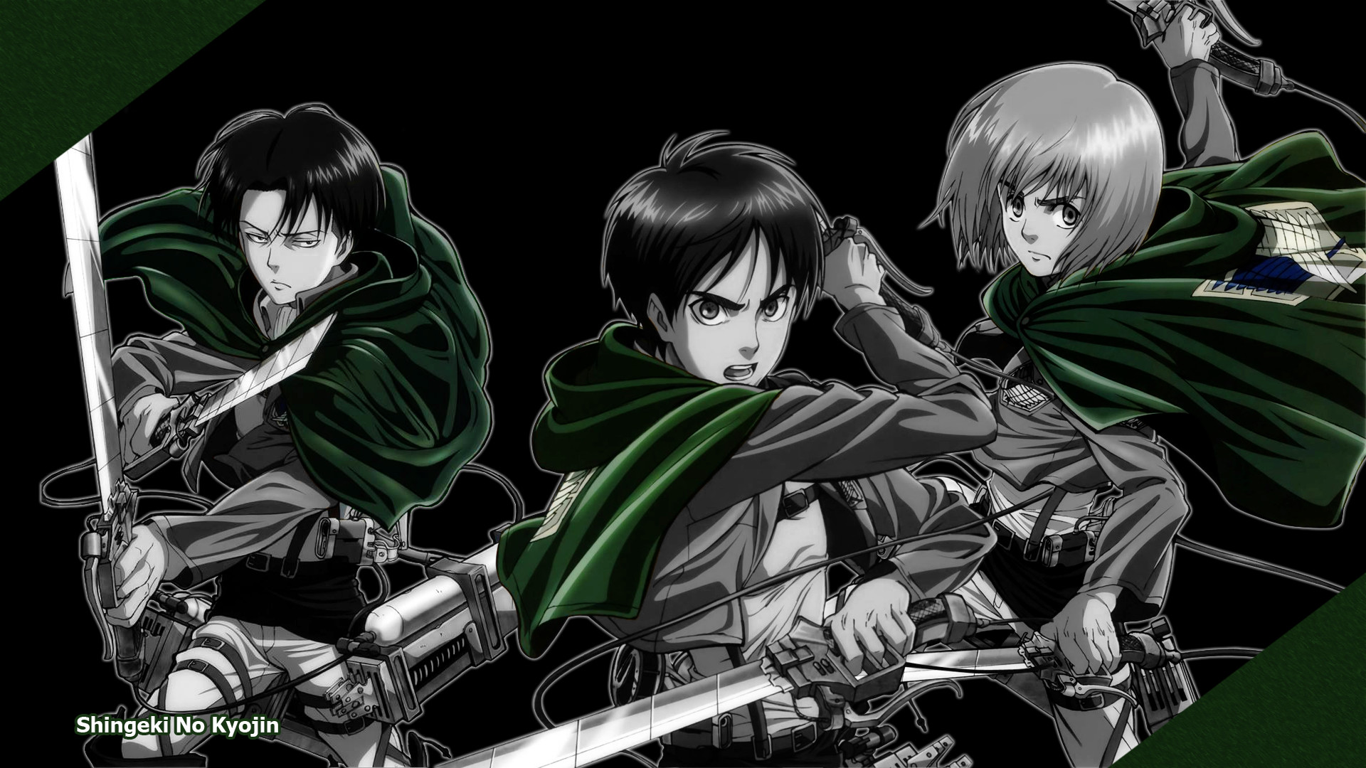 Levi Ackerman, Eren Jaeger, Armin Arlert, L'attacco dei giganti, sfondo 1920x1080 per PC