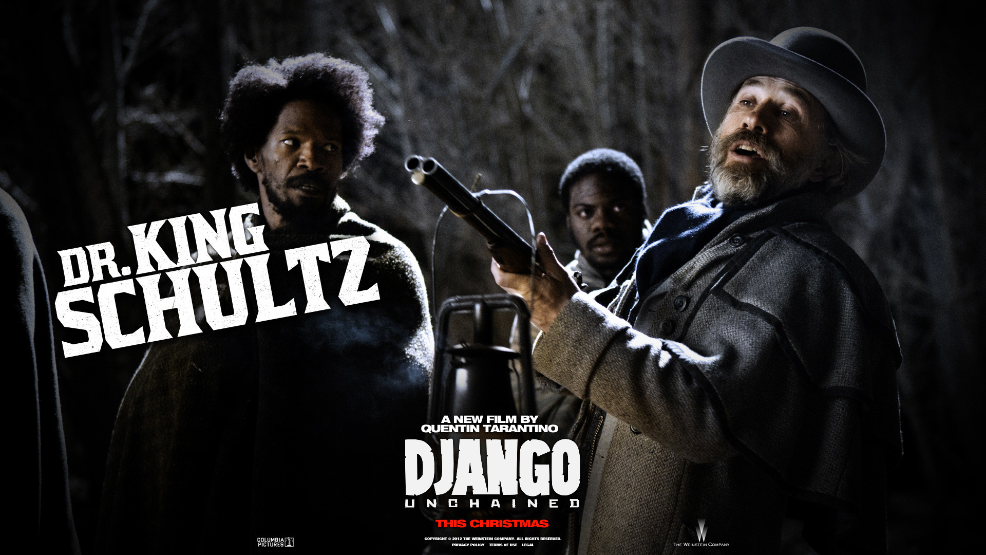 Django Unchained, Christoph Waltz, Dr. King Schultz, Jamie Foxx, Poster, sfondo Windows 11