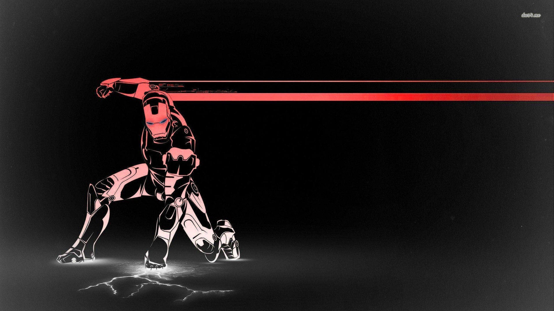 Iron Man, Atterraggio, Contorni luminosi, Sfondo nero, Full HD, wallpaper desktop