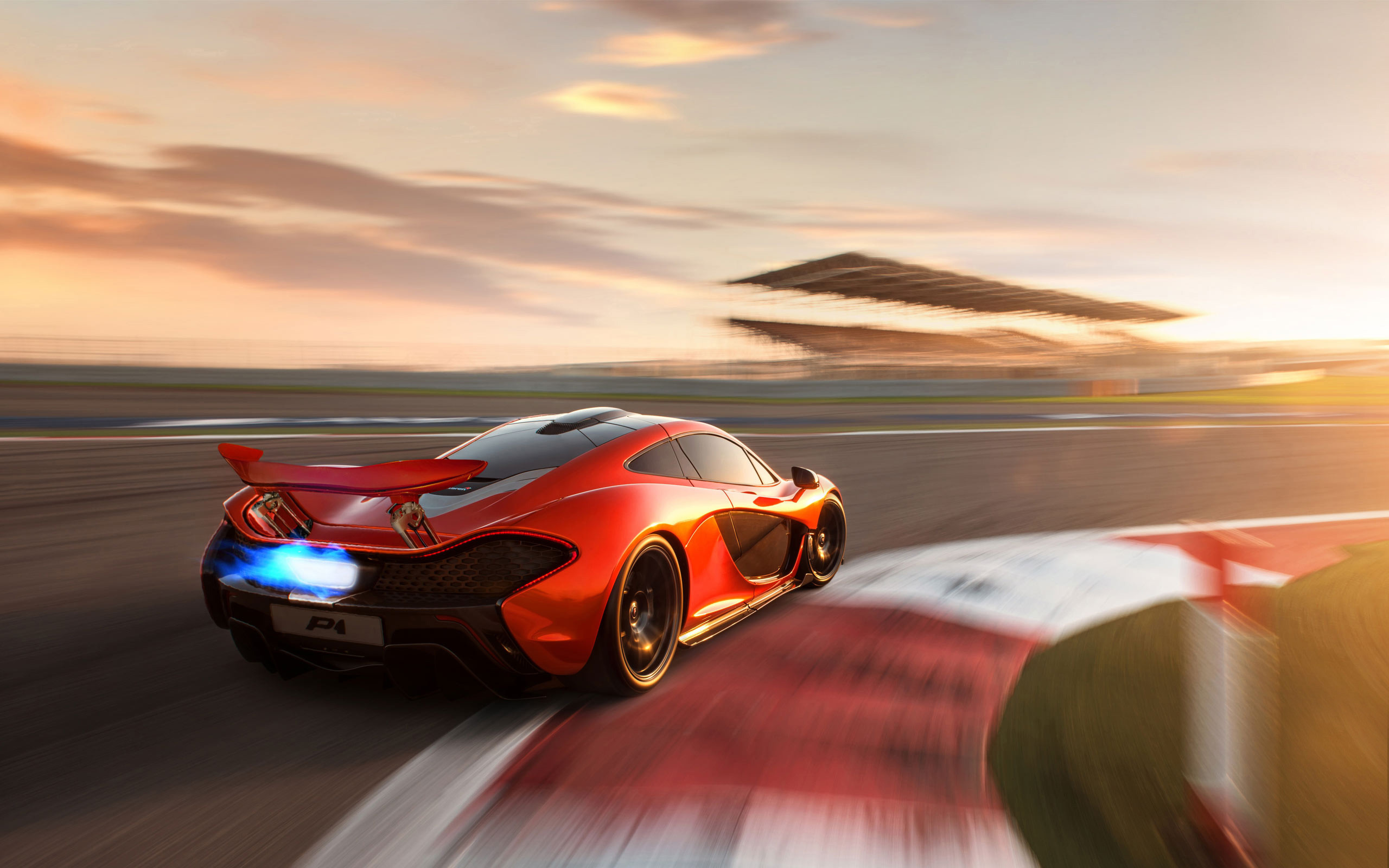 McLaren P1, Fiamme di scarico, Arancione, Pista, 16:10 2K, sfondo widescreen
