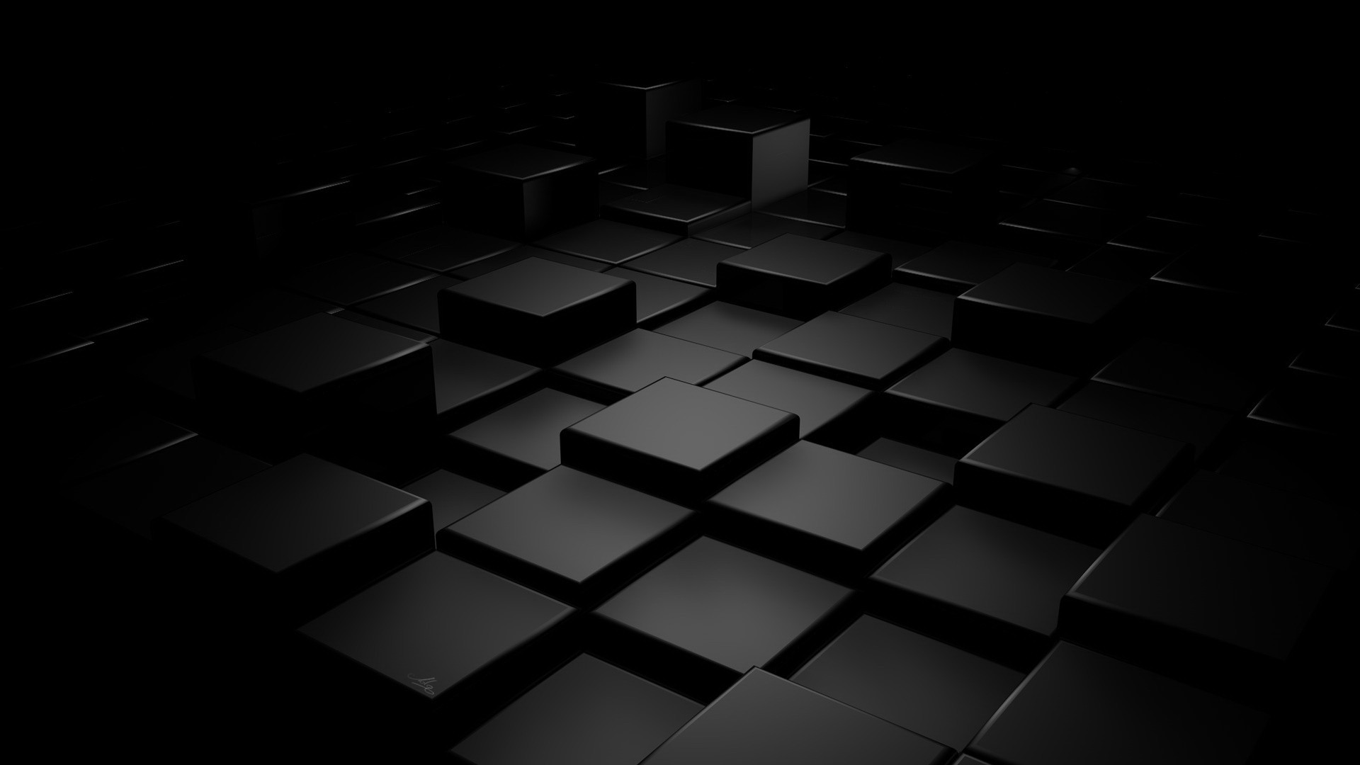 Cubi neri, Rendering 3D, Sfondo scuro, Full HD, wallpaper per computer