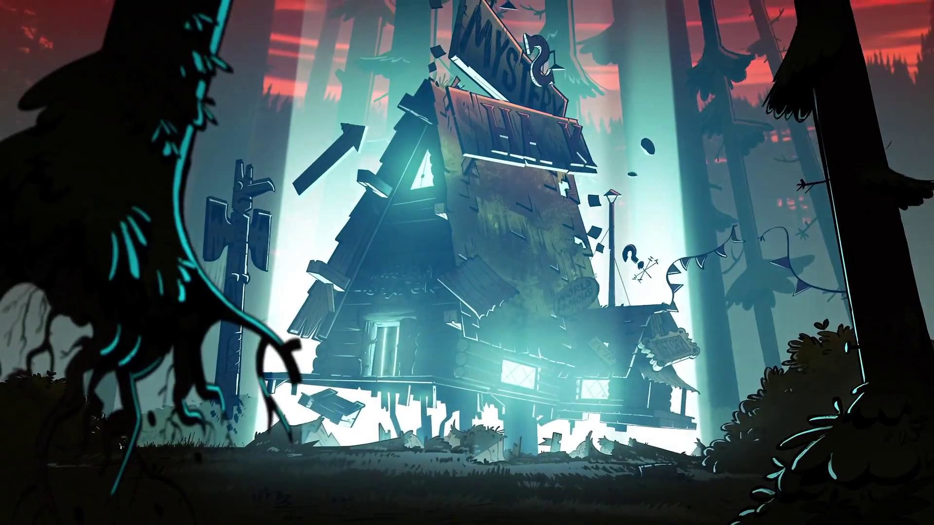 Mystery Shack, Gravity Falls, Notte, Foresta, Turchese, Full HD, sfondo per portatile