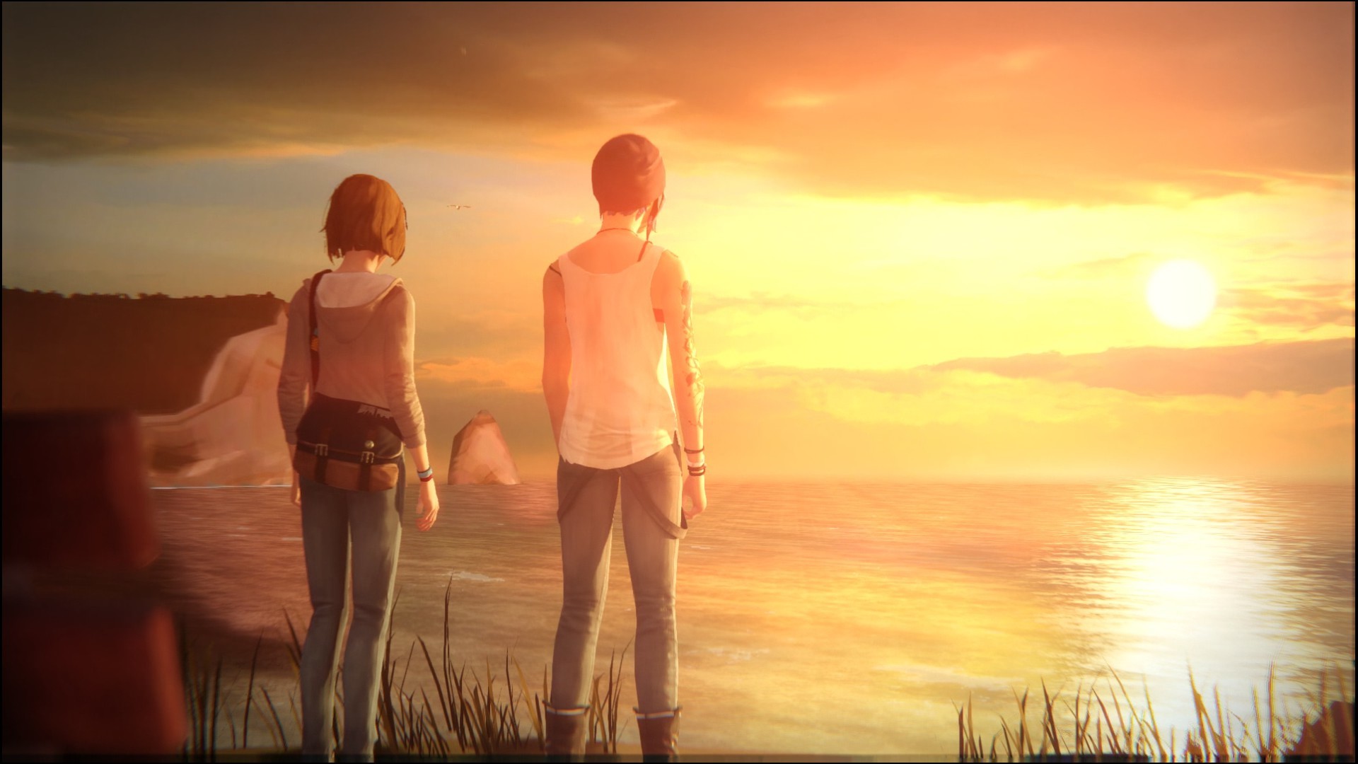 Max Caulfield, Chloe Price, Life is Strange, Tramonto, Scogliera, sfondo widescreen Full HD