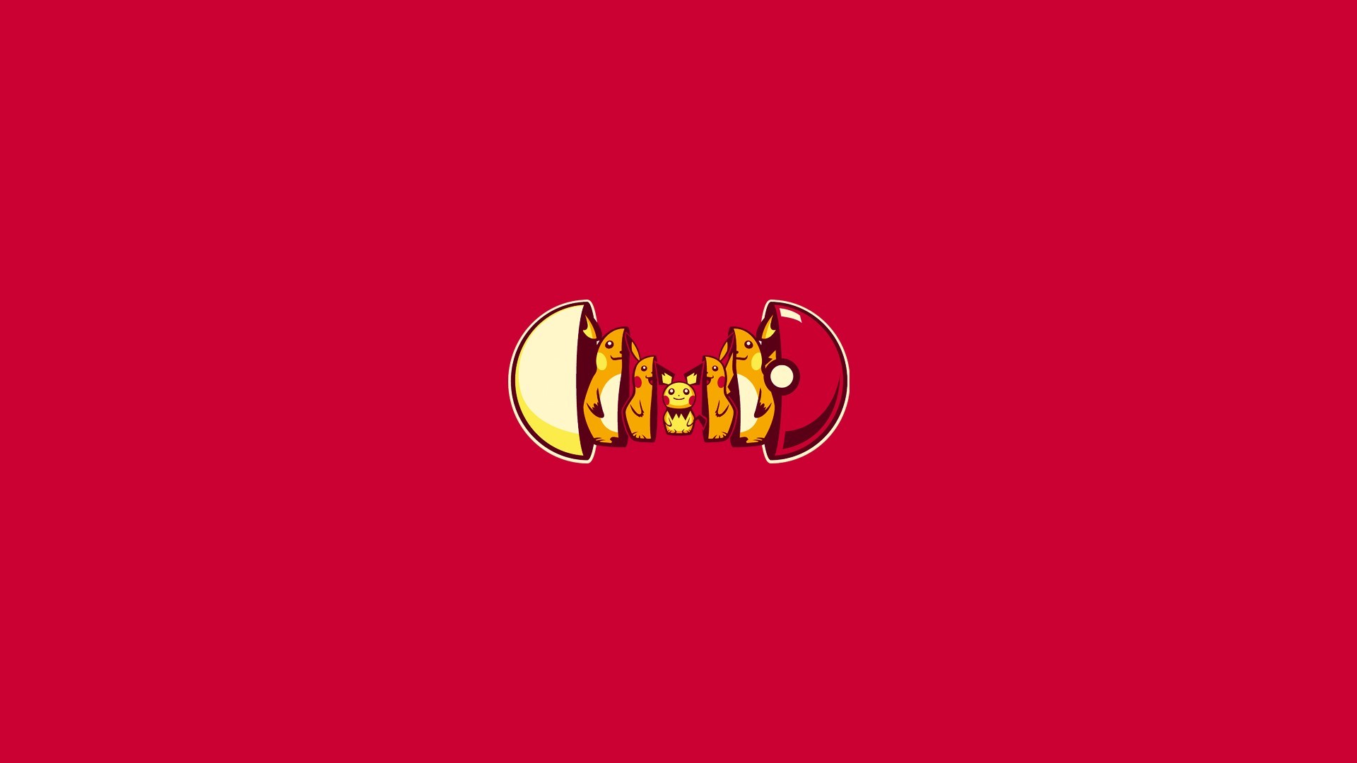 Poké Ball, Pikachu, Raichu, Pokémon, Minimalista, Sfondo rosso, Full HD, wallpaper per portatile