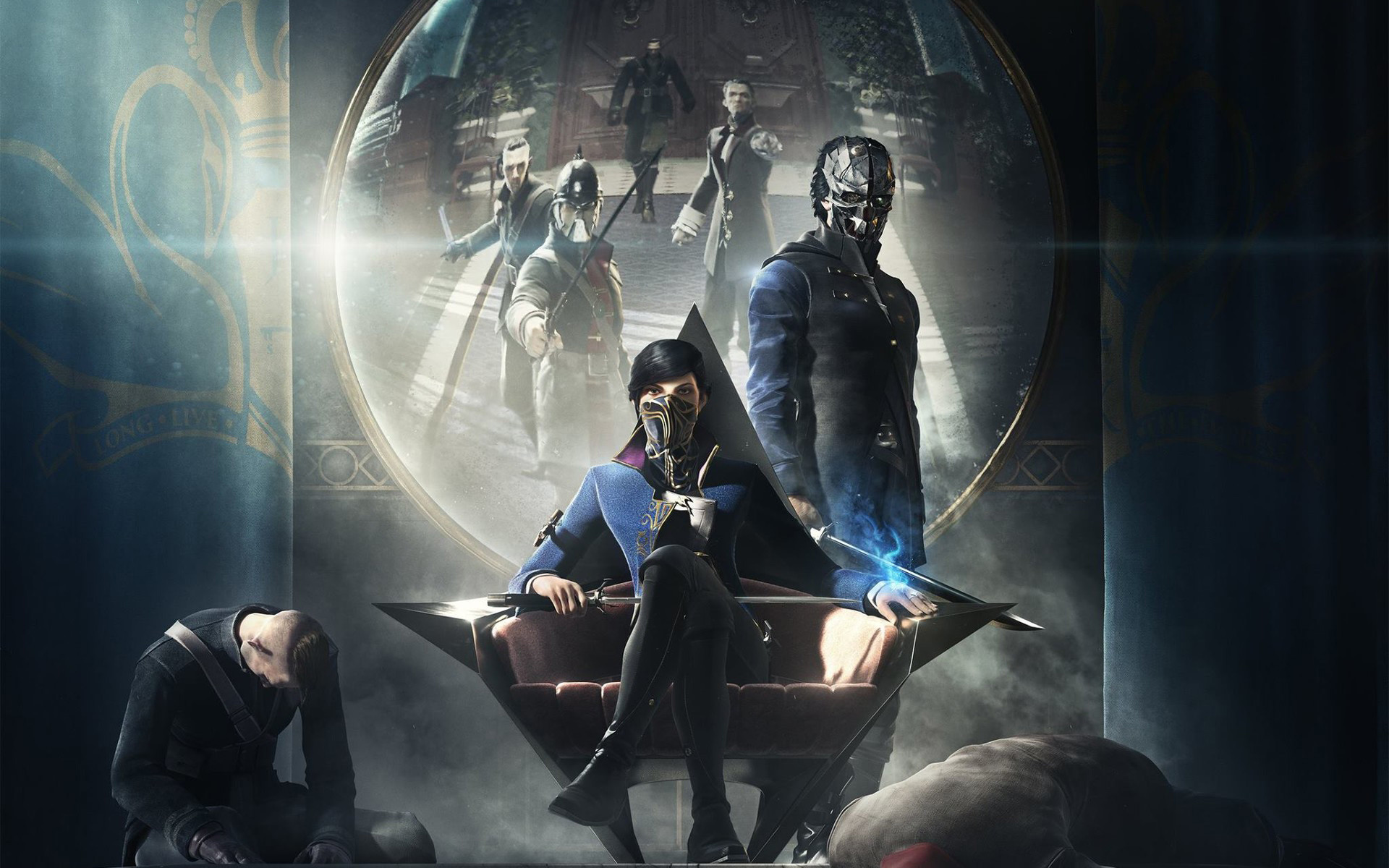 Dishonored 2, Emily Kaldwin, Corvo Attano, Trono, Full HD, wallpaper desktop