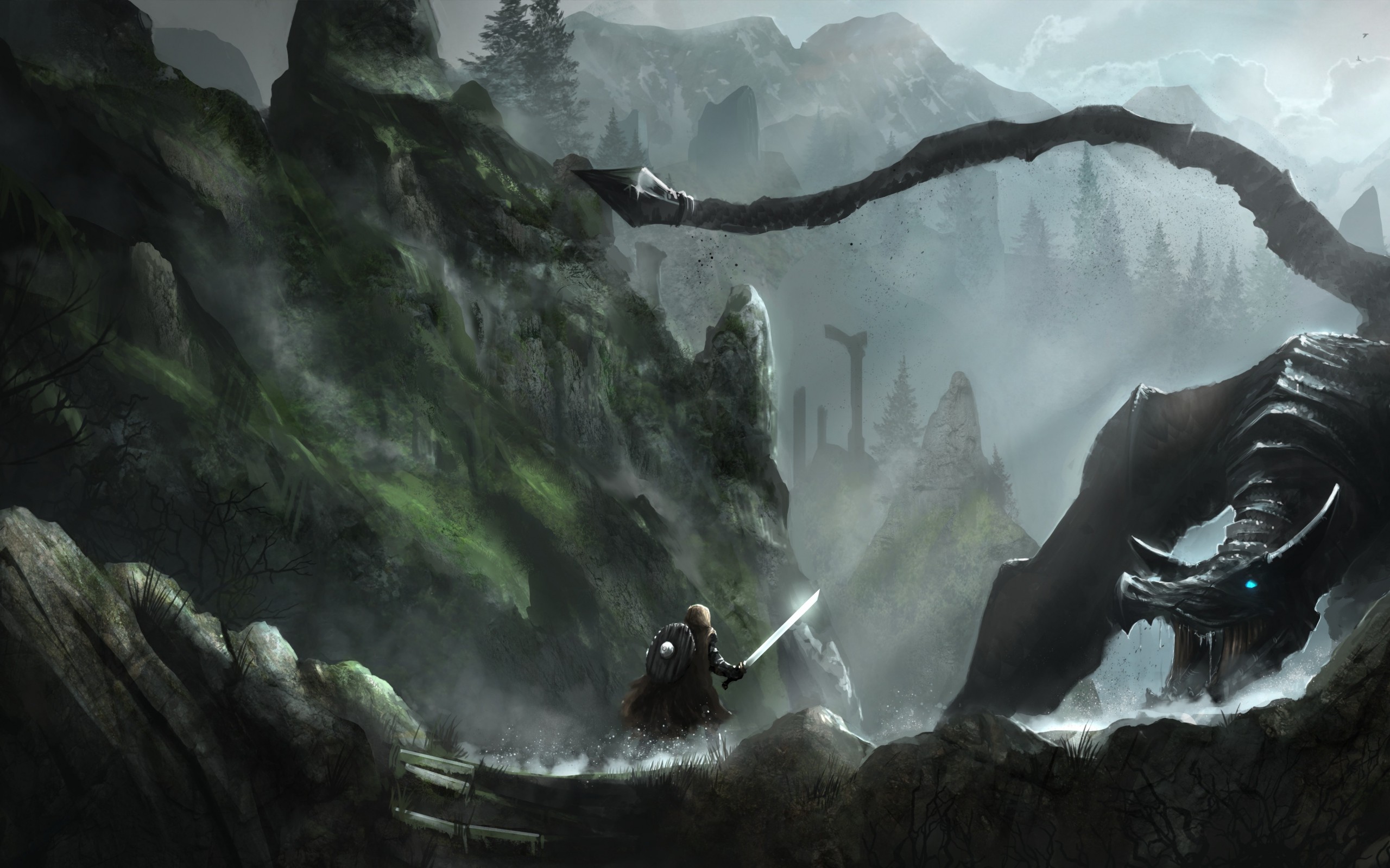 The Elder Scrolls V: Skyrim, Drago, Guerriero, Fantasy, 2K, sfondo Windows 11
