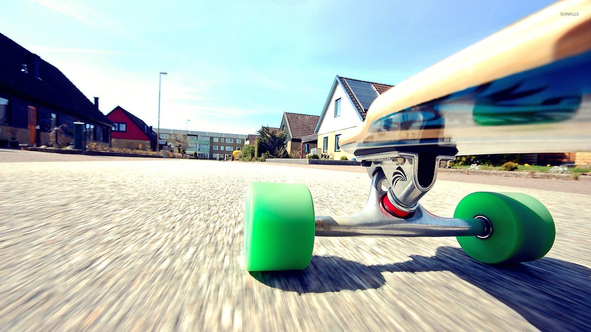 Longboard, Ruote verdi, Mosso, Strada, 1920x1080, sfondo per PC