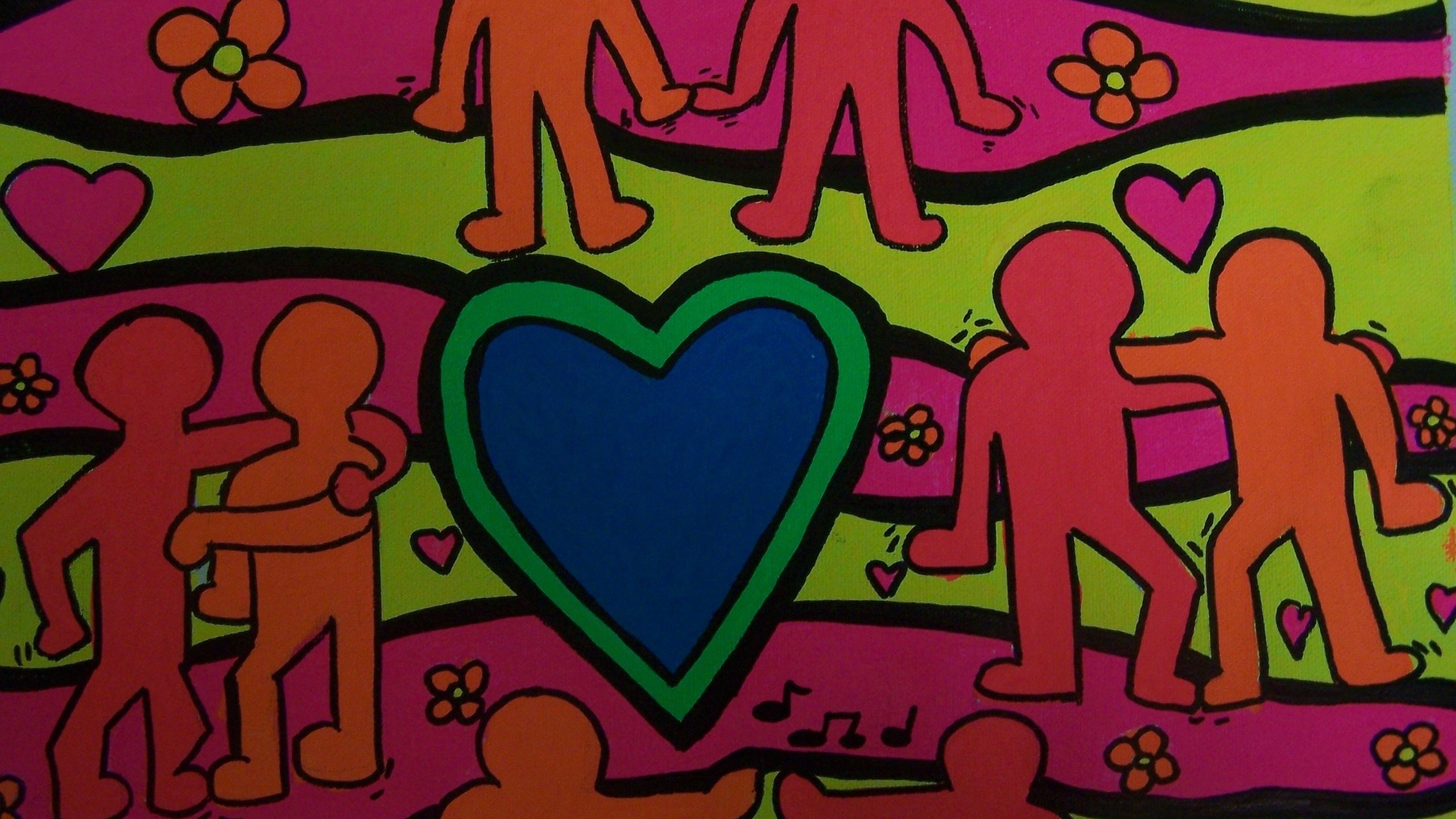 Keith Haring, Cuore, Figure, Colori vivaci, 2K, sfondo per portatile