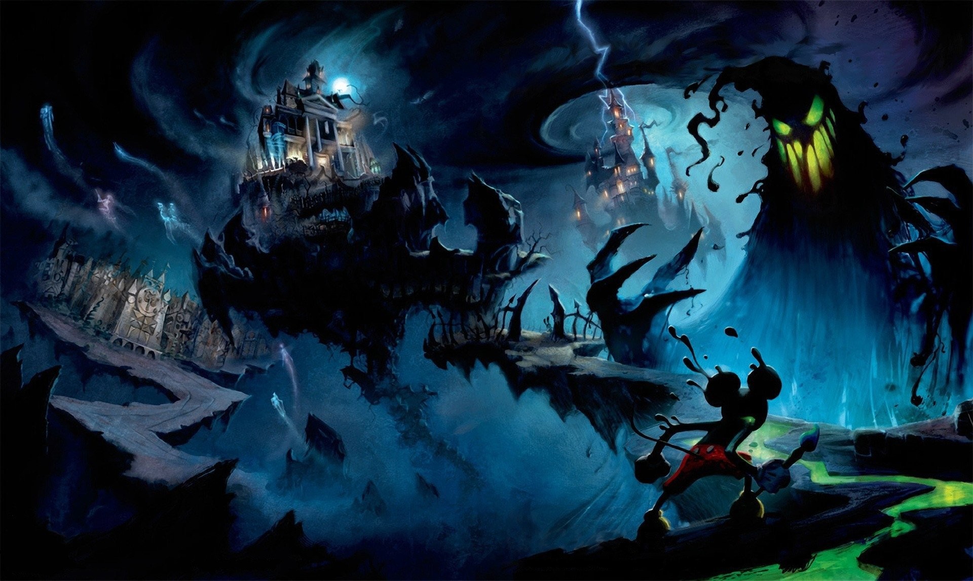 Epic Mickey, Topolino, Videogioco, Arte scura, Full HD, sfondo per PC e portatile