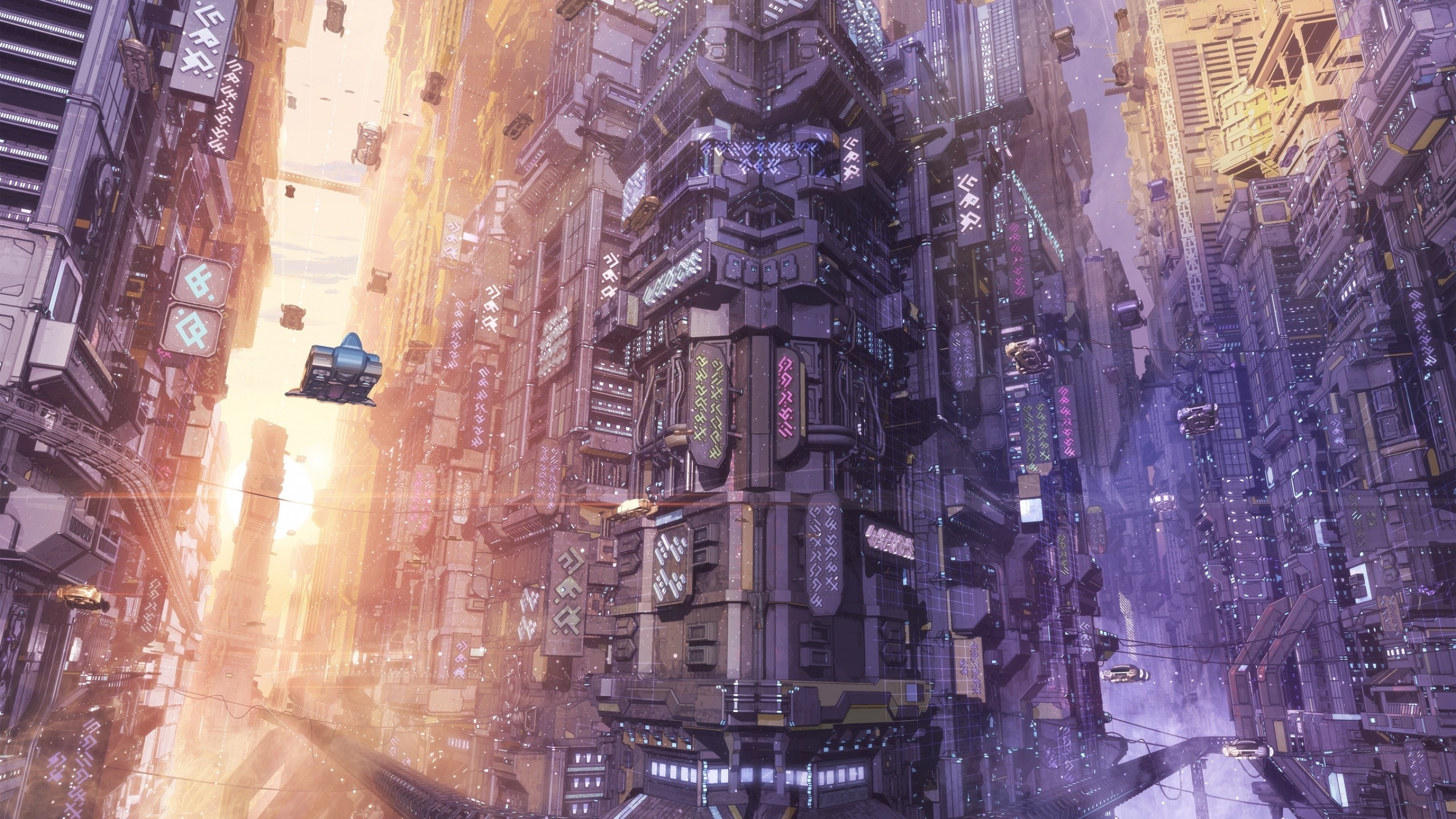 Città futuristica, Grattacieli, Arte concettuale, Anime, 2K 1440p, sfondo desktop