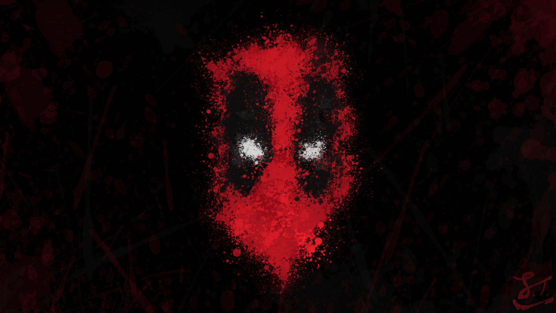 Deadpool, Maschera, Schizzi di vernice, Rosso scuro, Full HD, sfondo per portatile