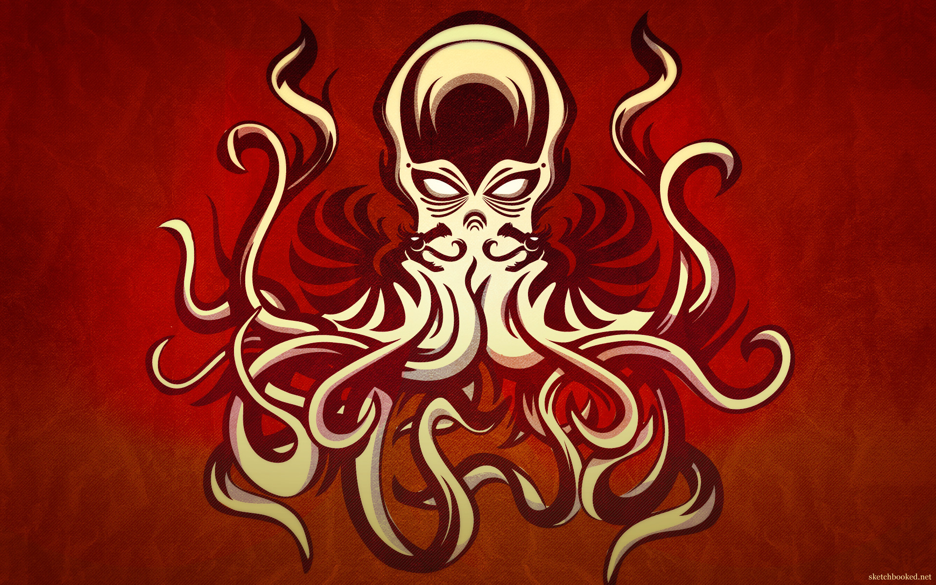 Cthulhu, Illustrazione, Sfondo rosso, 16:10 Full HD, wallpaper widescreen