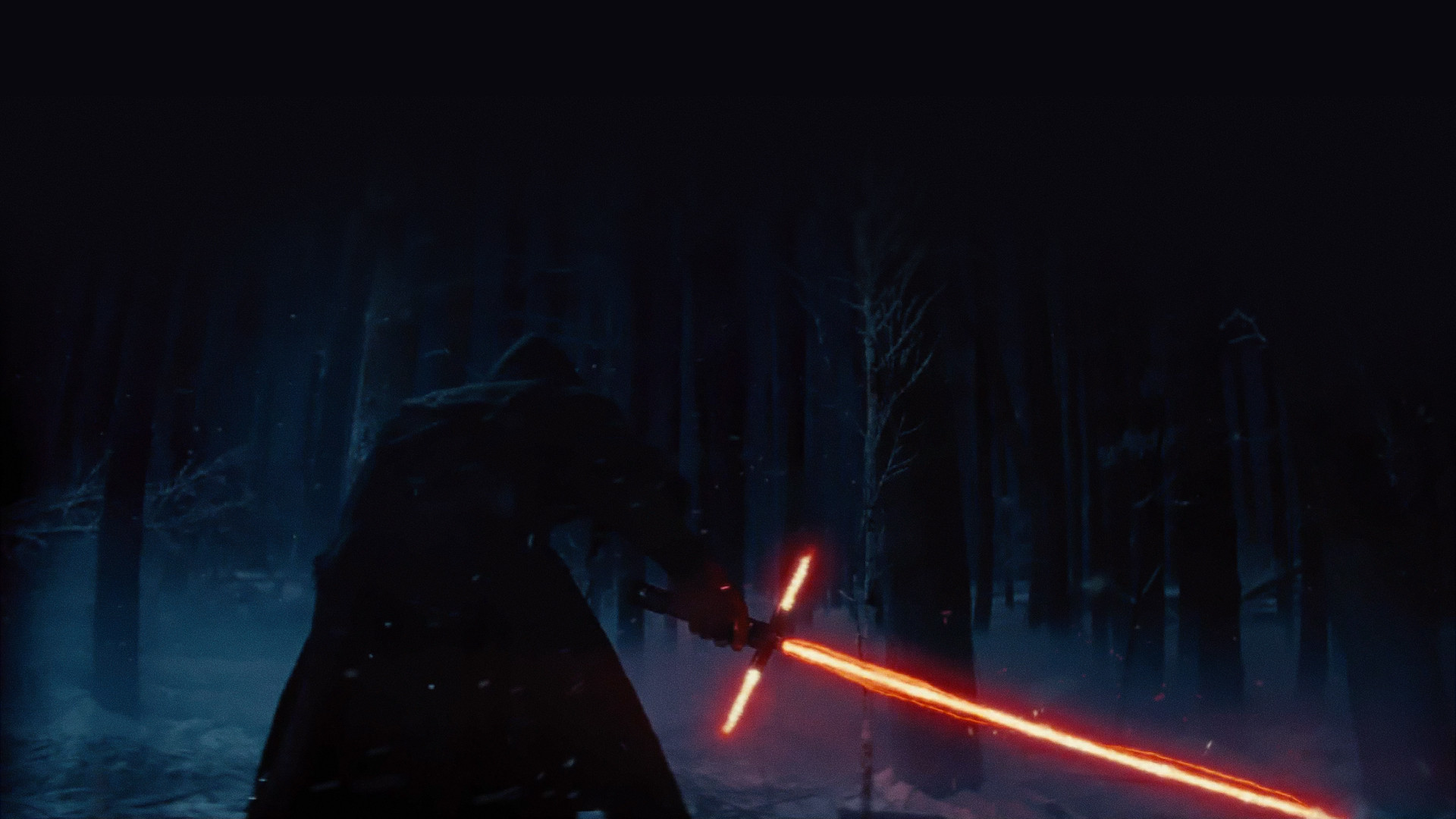 Kylo Ren, Spada laser a croce, Foresta, Notte, 1920x1080, sfondo per PC