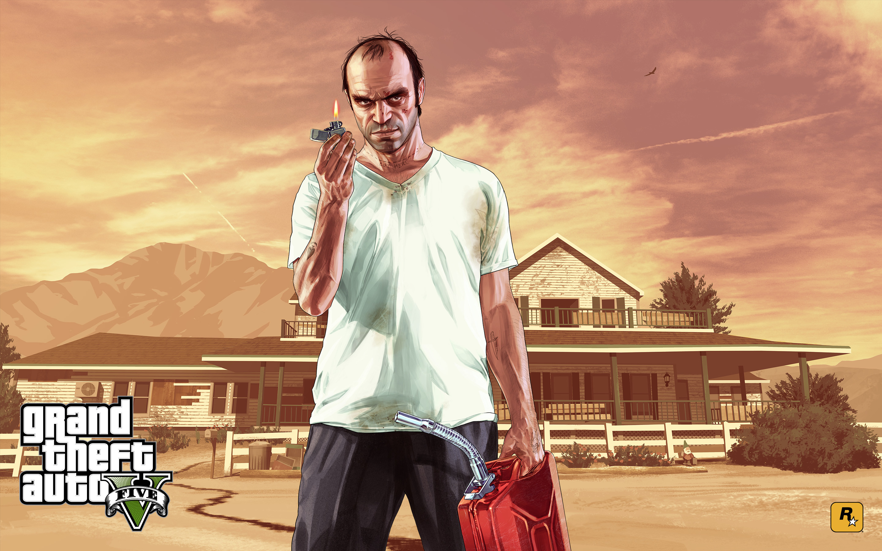 Trevor Philips, Grand Theft Auto V, Tanica, Deserto, Illustrazione, sfondo desktop 2880x1800