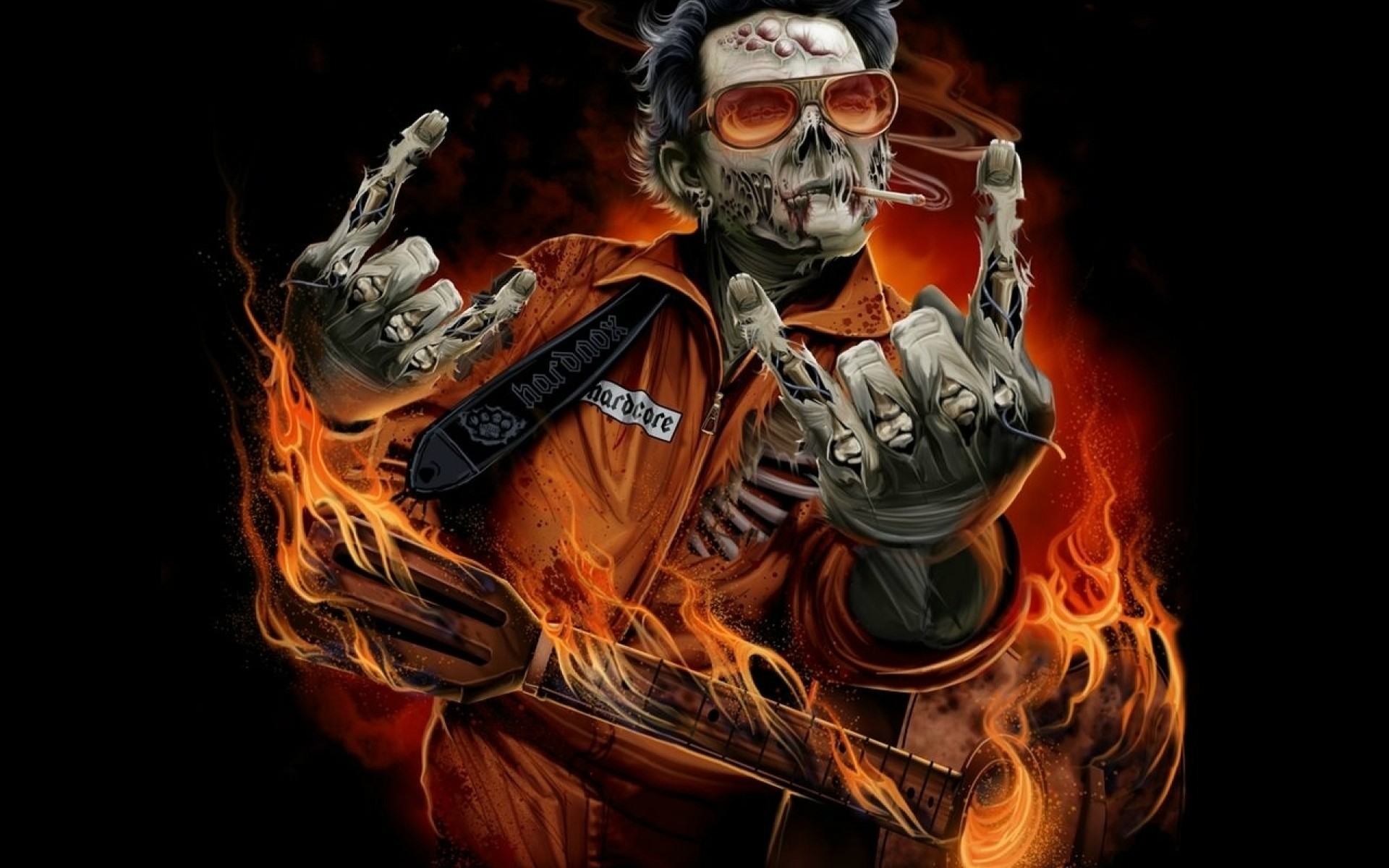 Zombi, Prigioniero, Fiamme, Corna del diavolo, Illustrazione, 1920x1200, sfondo per PC