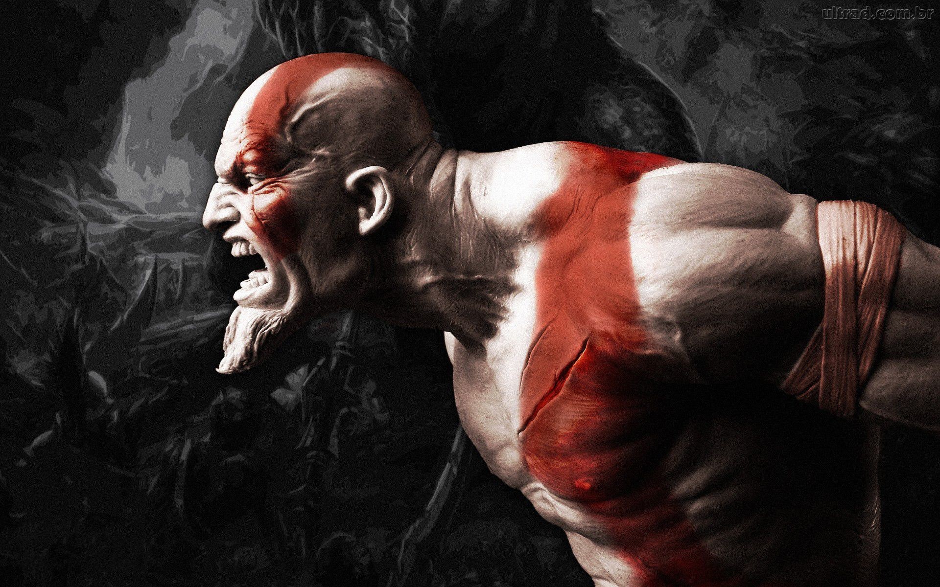 Kratos, God of War, Urlo, Tatuaggio rosso, Toni scuri, 16:10 Full HD, sfondo widescreen