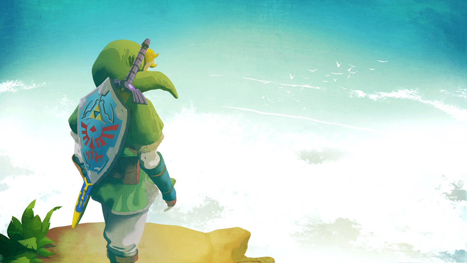 Link, Scudo Hylian, The Legend of Zelda, Cielo, Nuvole, Full HD, sfondo Windows 11