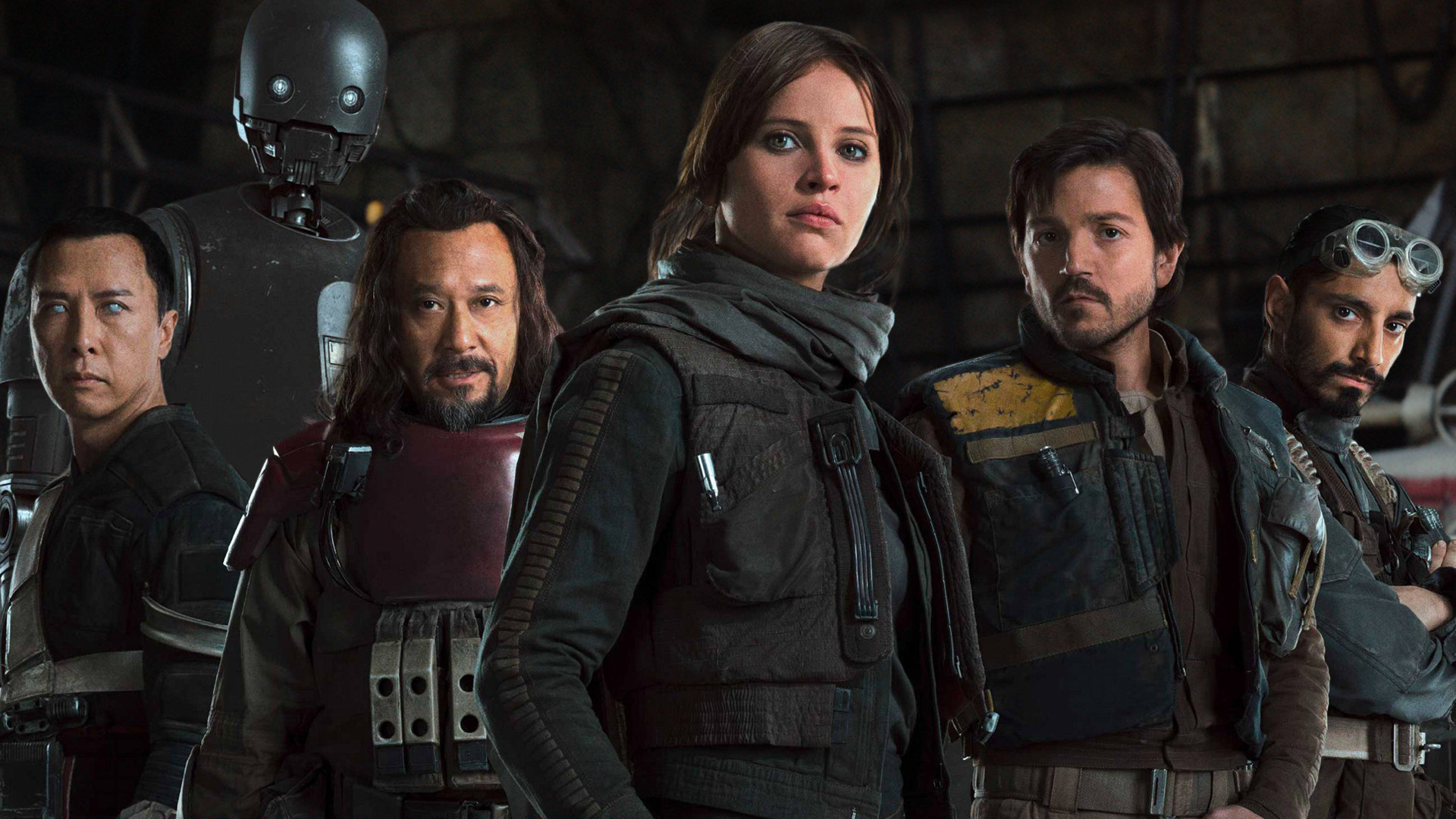 Rogue One: A Star Wars Story, Felicity Jones, Diego Luna, Donnie Yen, Jiang Wen, Riz Ahmed, K-2SO, wallpaper Full HD