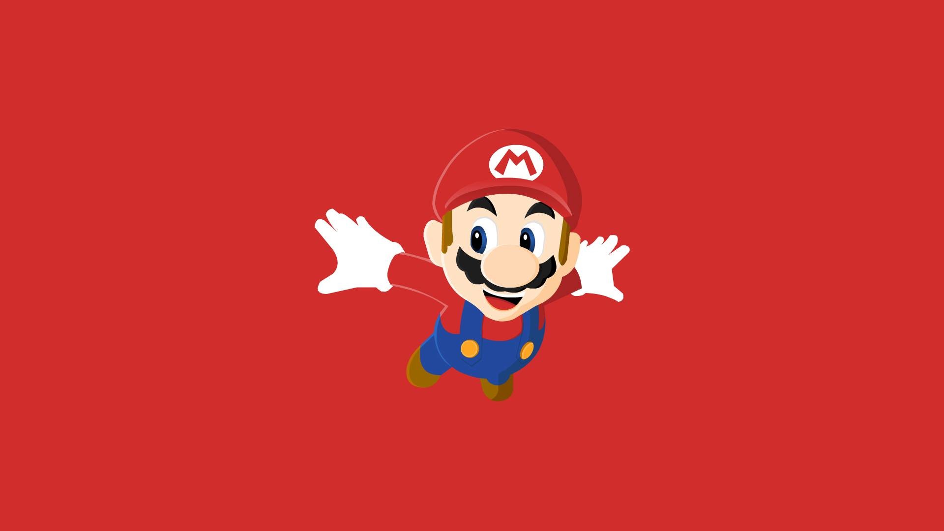 Mario, Minimalista, Sfondo rosso, Full HD, wallpaper per portatile