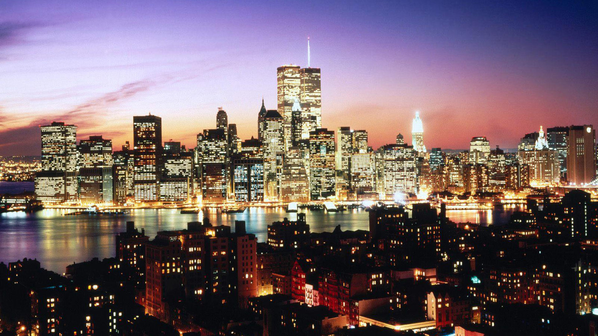 Lower Manhattan, World Trade Center, New York, Crepuscolo, Full HD, wallpaper per portatile