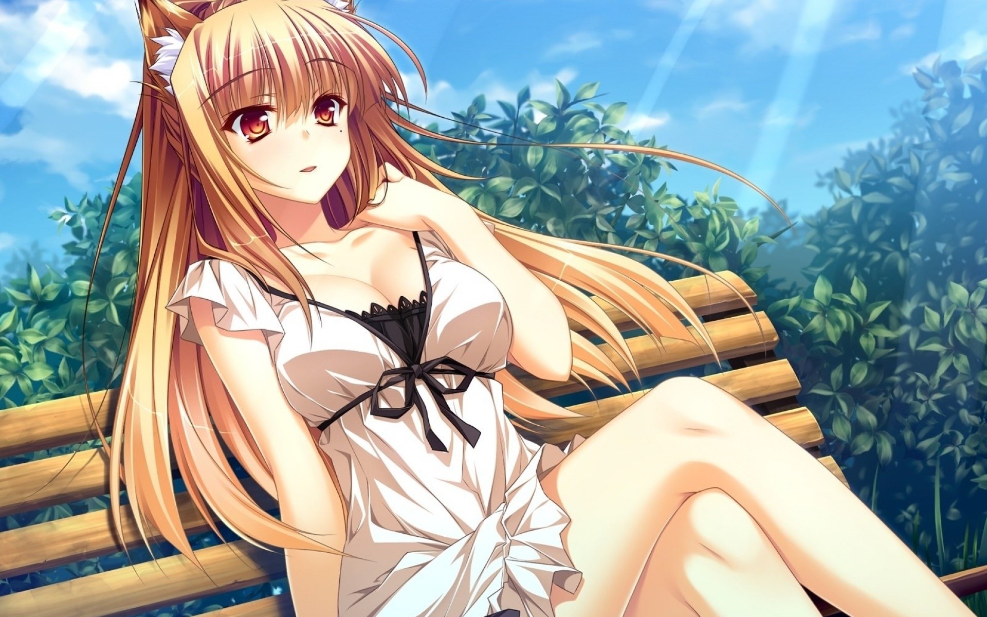 Ragazza anime, Panchina, Estate, Capelli lunghi, 1920x1200, immagine di sfondo