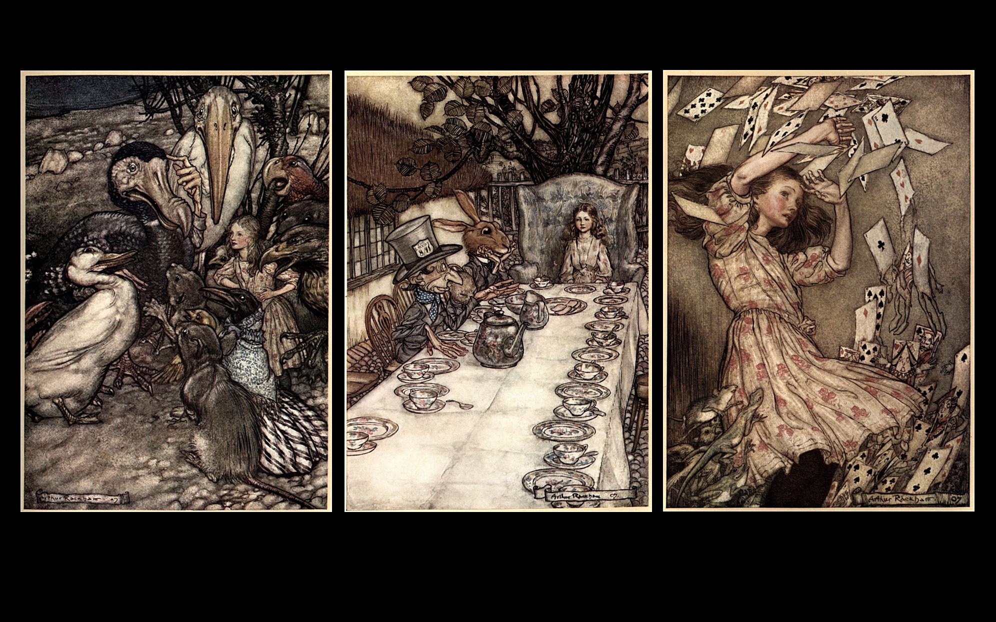 Arthur Rackham, Alice, Illustrazioni d'epoca, Carte da gioco, Tea party, sfondo per portatile