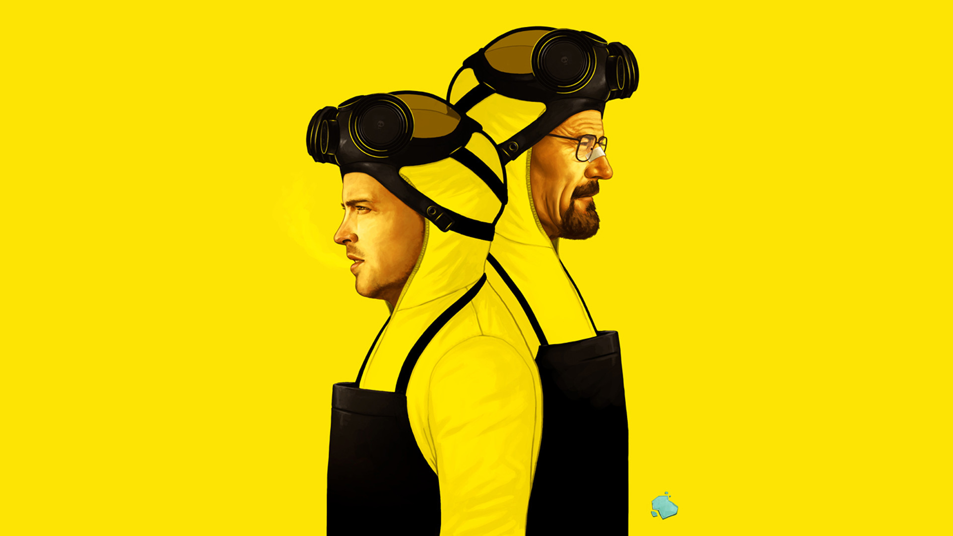 Walter White, Jesse Pinkman, Breaking Bad, Maschere antigas, Sfondo giallo, wallpaper per portatile