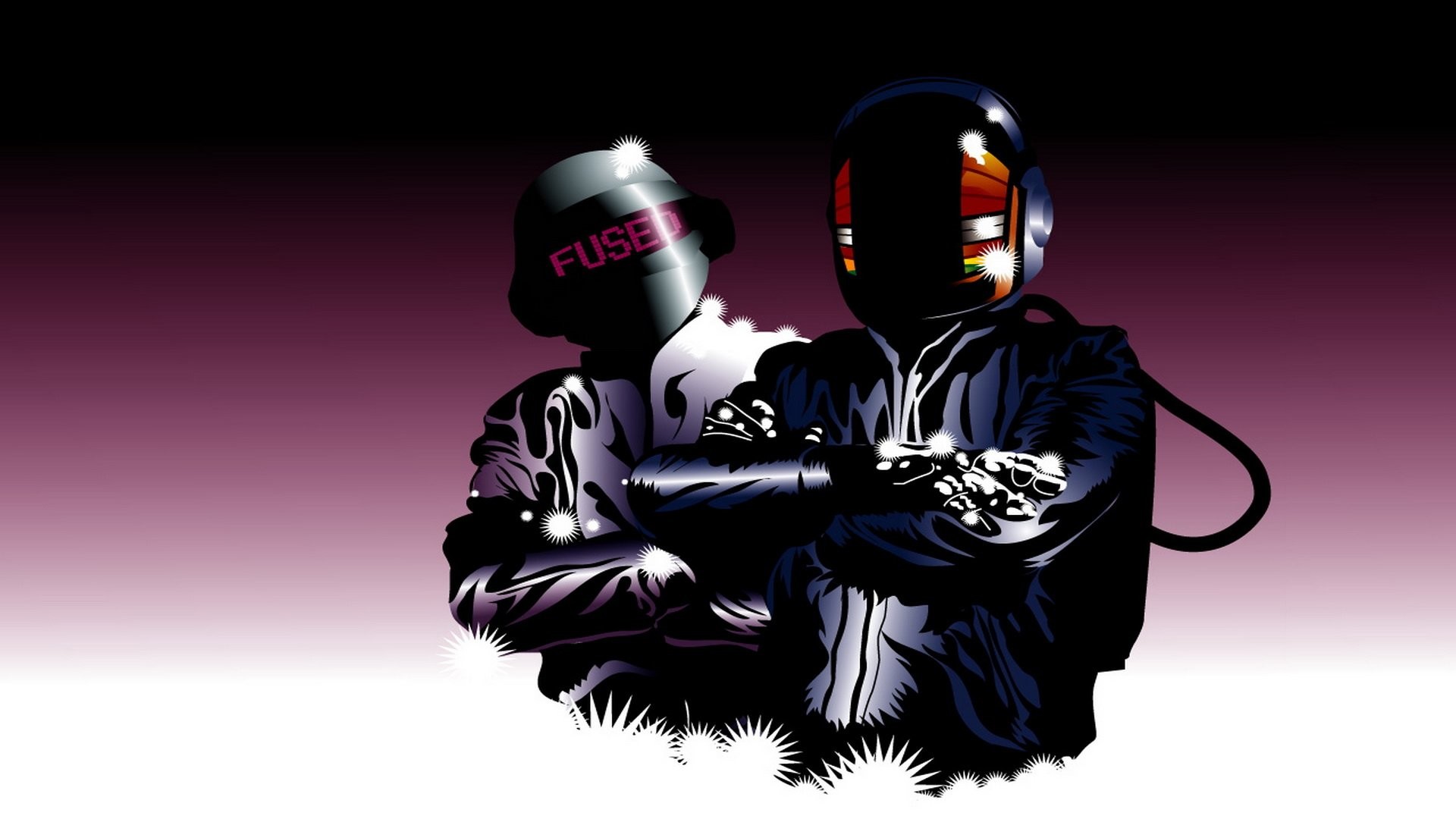 Daft Punk, Caschi, Illustrazione, Bianco e nero, 16:9 Full HD, sfondo widescreen