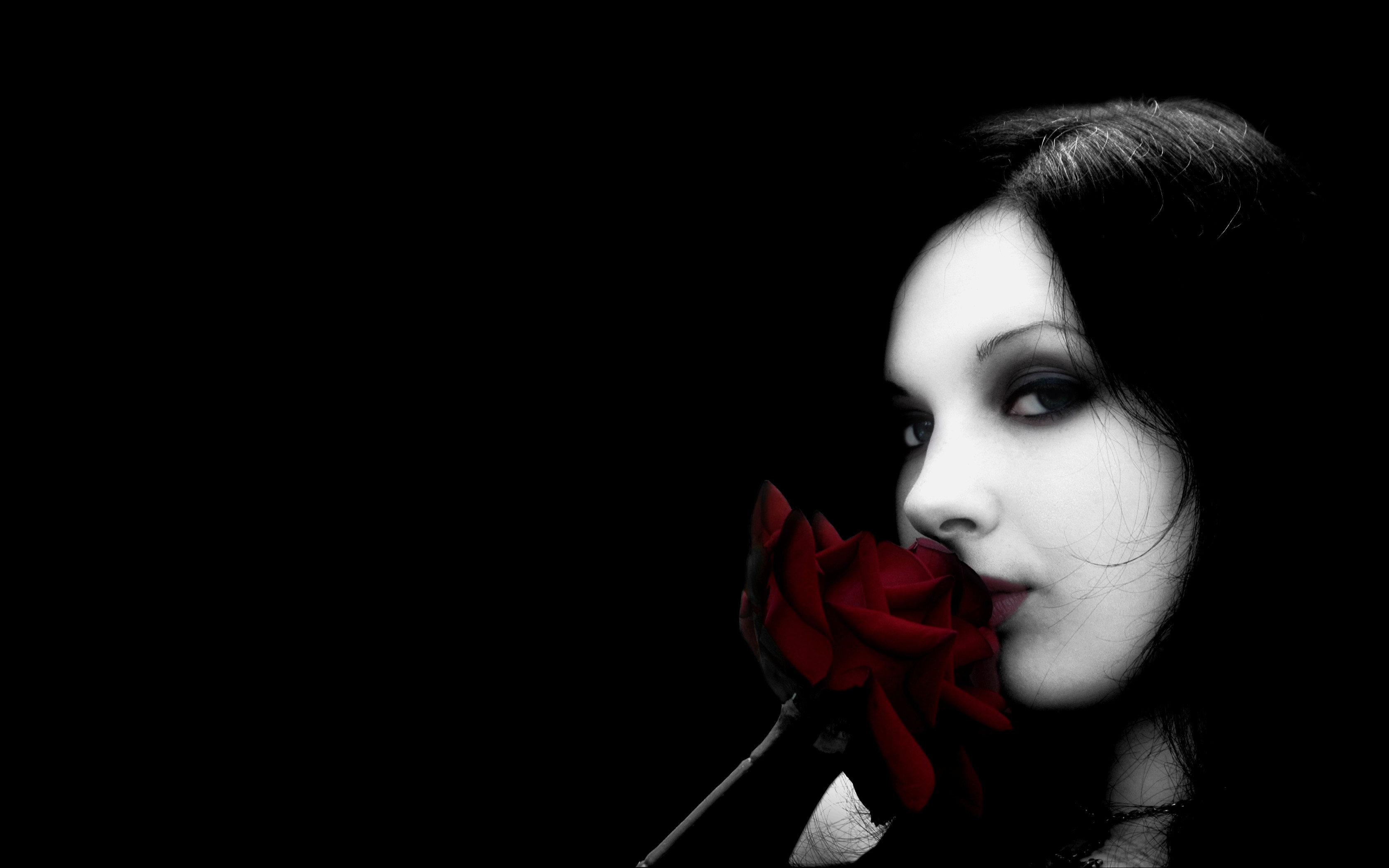 Ragazza gotica, Rosa rossa, Sfondo nero, 16:10 2K, wallpaper widescreen