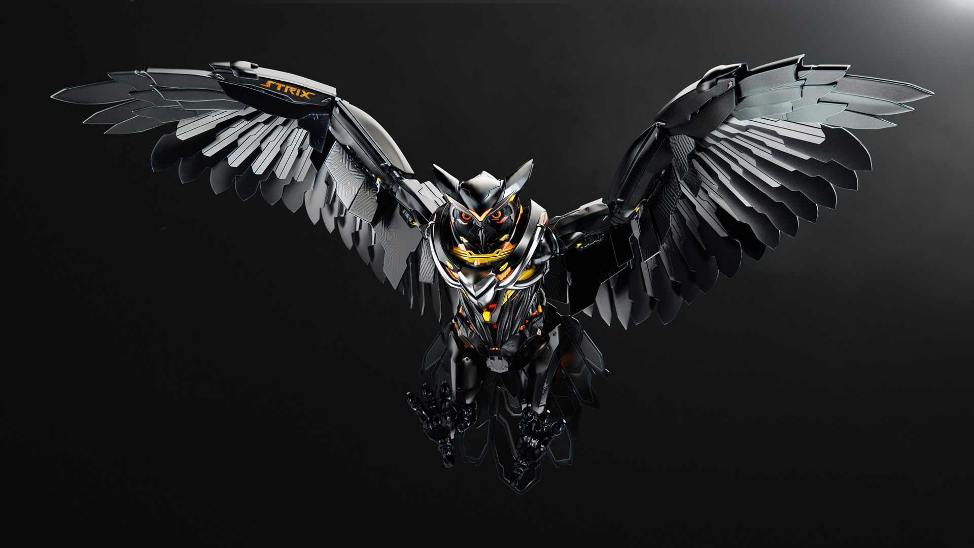 ASUS ROG, Gufo meccanico, Robot, Ali, Sfondo scuro, Full HD, wallpaper per computer