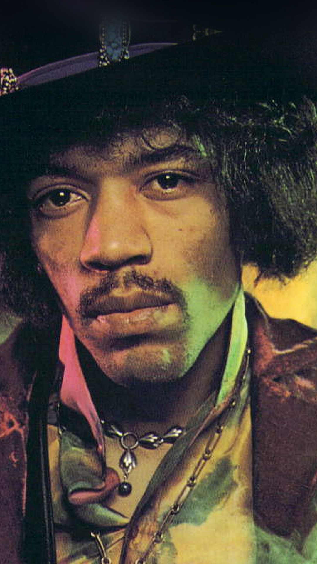Jimi Hendrix, Cappello, Ritratto, Anni '60, sfondo per iPhone e Android
