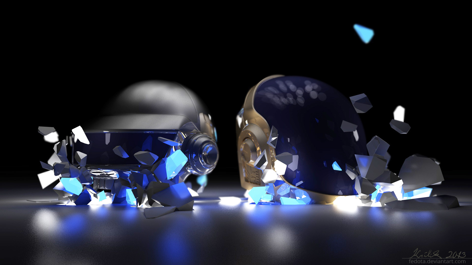 Daft Punk, Caschi, Rendering 3D, Frammenti, 1920x1080, immagine di sfondo