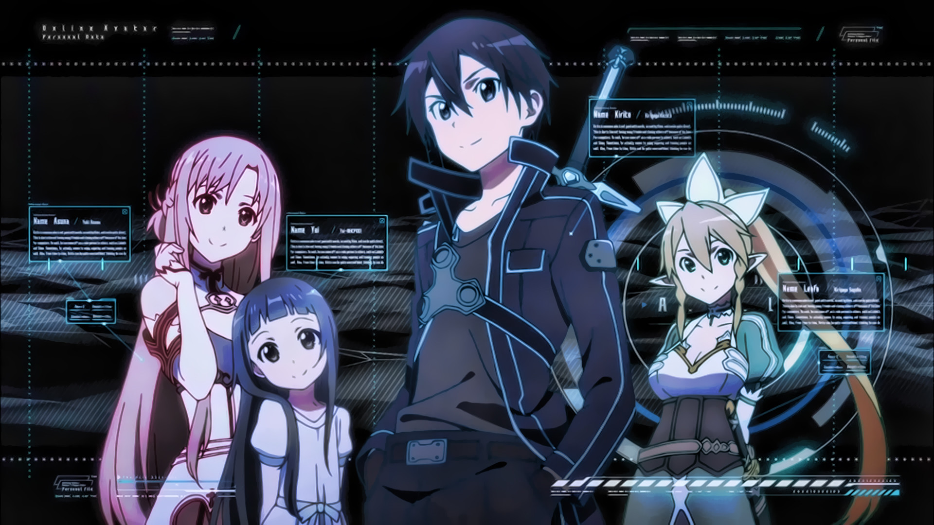 Kirito, Asuna, Yui, Leafa, Sword Art Online, Interfaccia olografica, sfondo 1920x1080 per PC