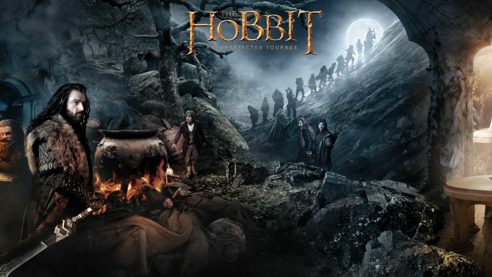 Thorin Scudodiquercia, Compagnia di Thorin, Lo Hobbit: Un viaggio inaspettato, Notte, sfondo Full HD