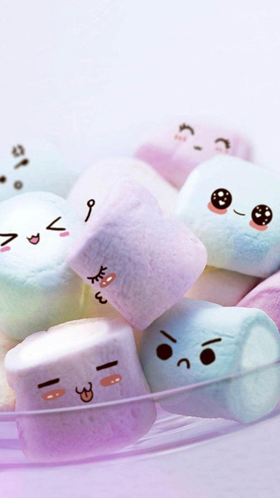 Marshmallow, Kawaii, Faccine, Colori pastello, Full HD, sfondo per iPhone e Android