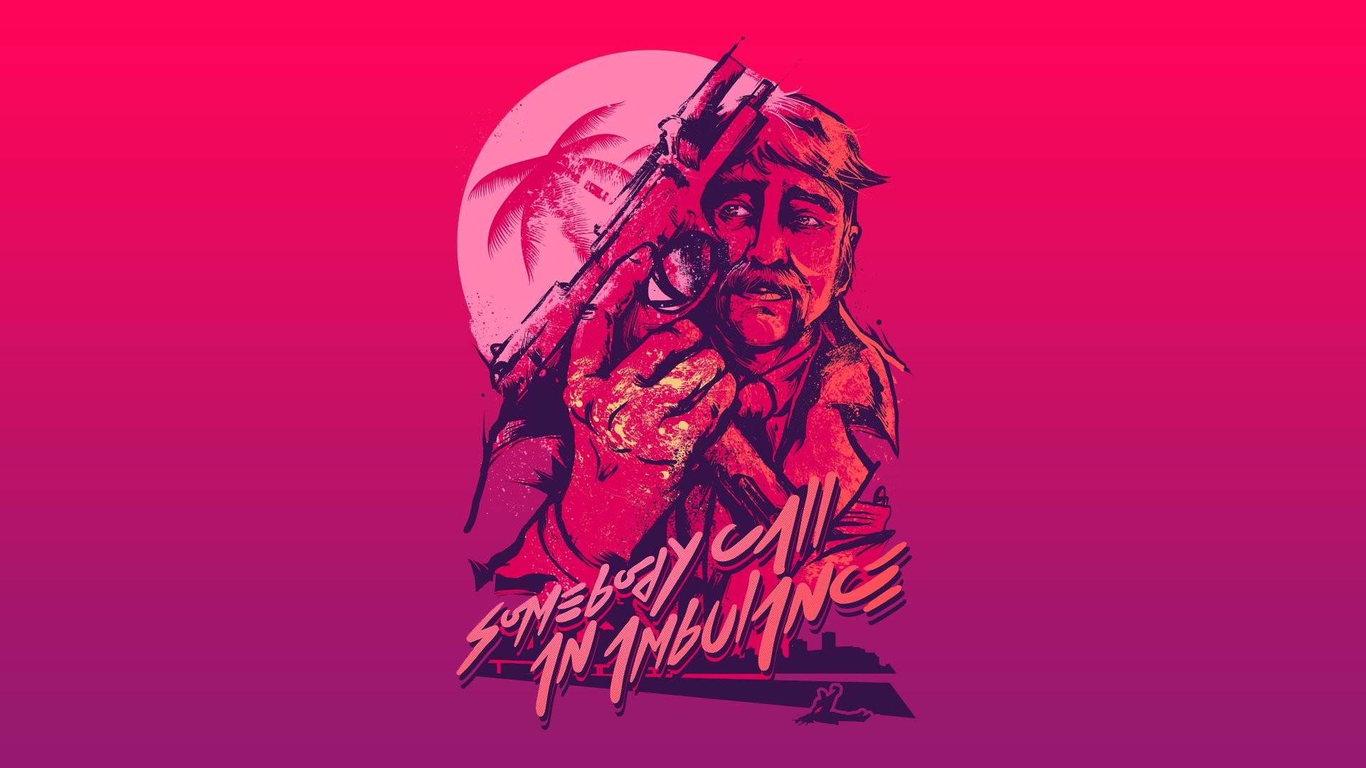 Hotline Miami 2: Wrong Number, Somebody Call an Ambulance, Sfondo magenta, wallpaper per portatile