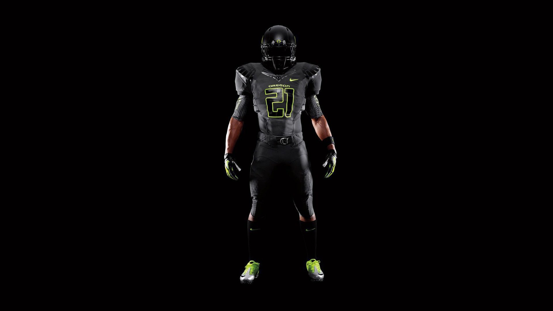 Football americano, Oregon Ducks, Divisa, Sfondo nero, 16:9 Full HD, wallpaper widescreen