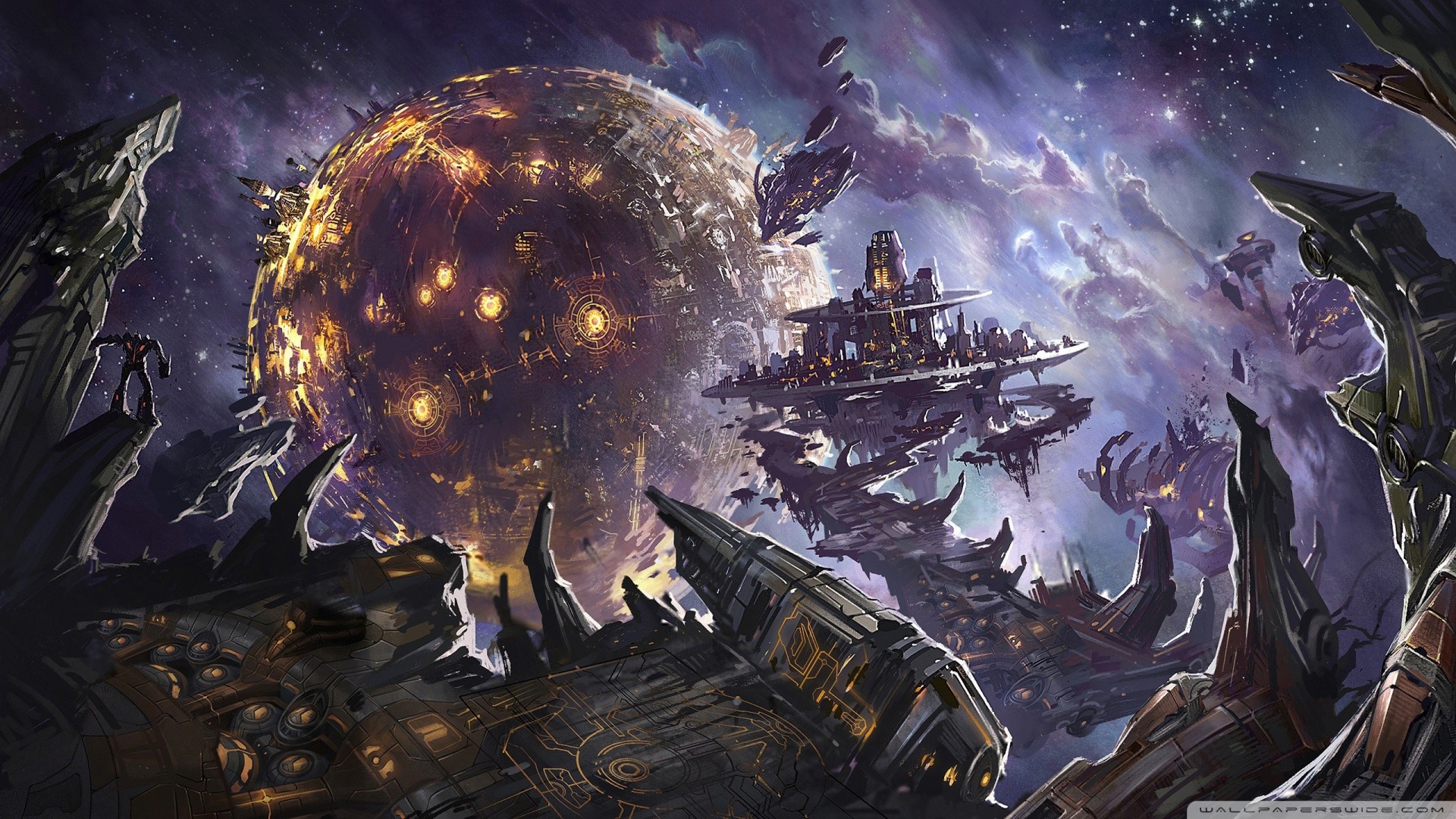 Pianeta, Astronavi, Battaglia spaziale, Fantascienza, Full HD, wallpaper per computer