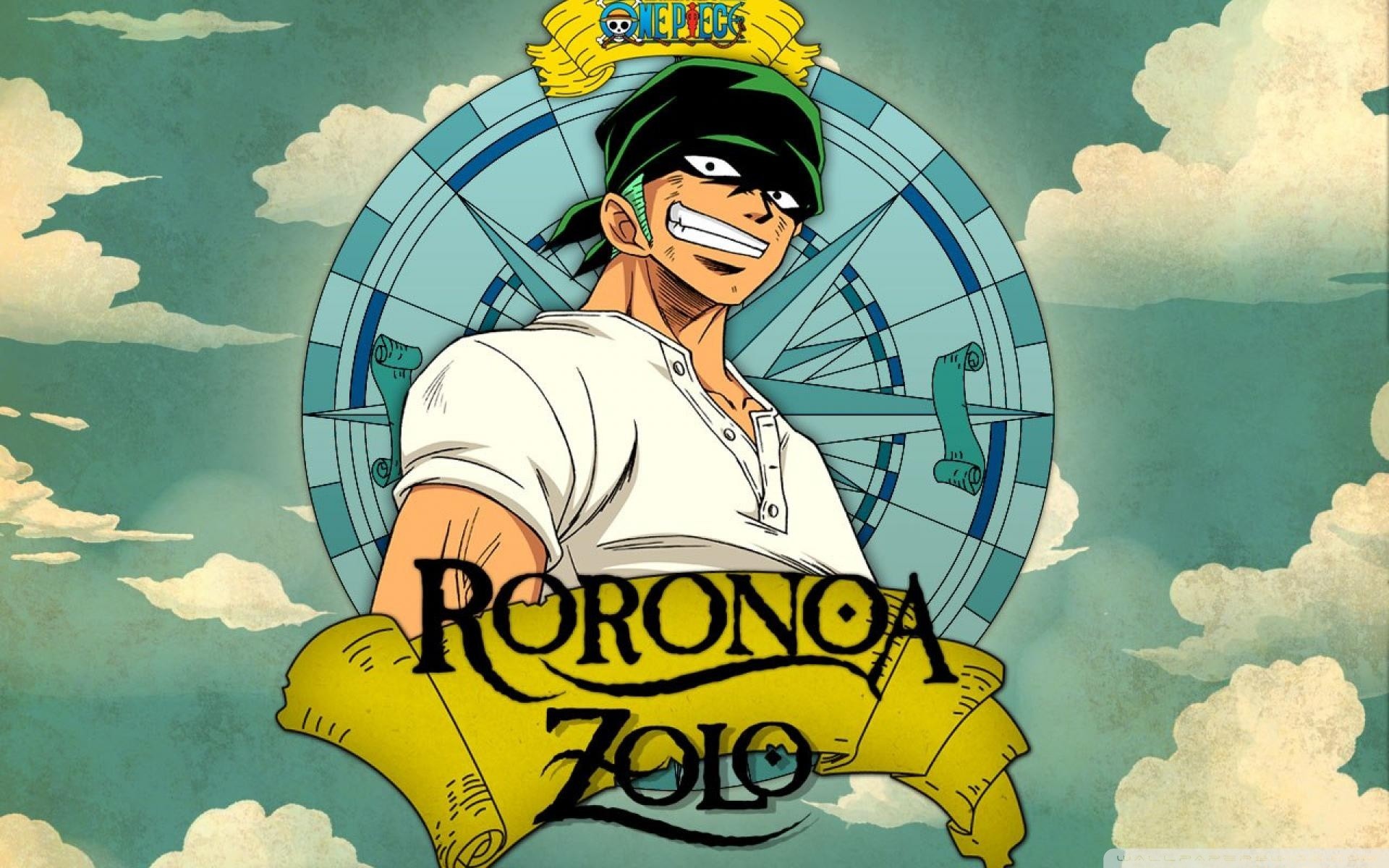 Roronoa Zoro, One Piece, Bandana, Rosa dei venti, Nuvole, 1920x1200, sfondo MacBook Pro