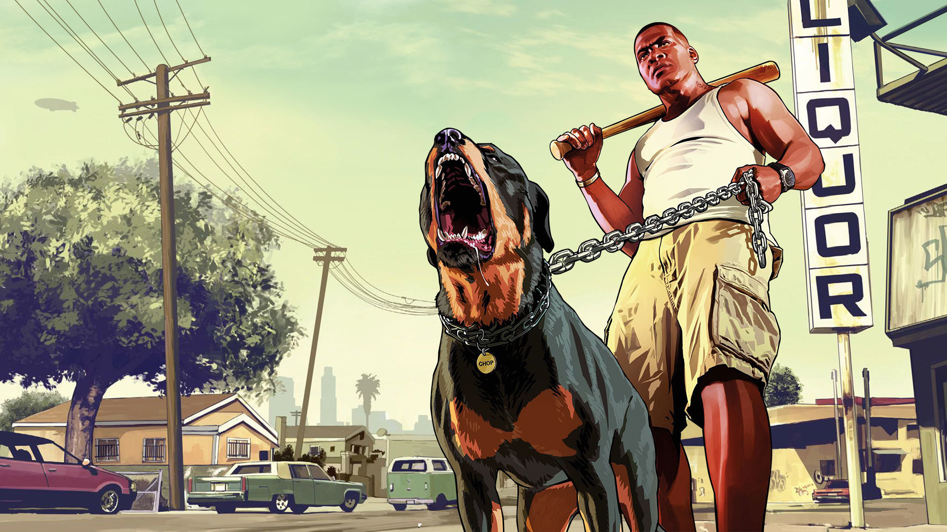 Grand Theft Auto V, Franklin Clinton, Chop, Liquor store, Full HD, sfondo per PC