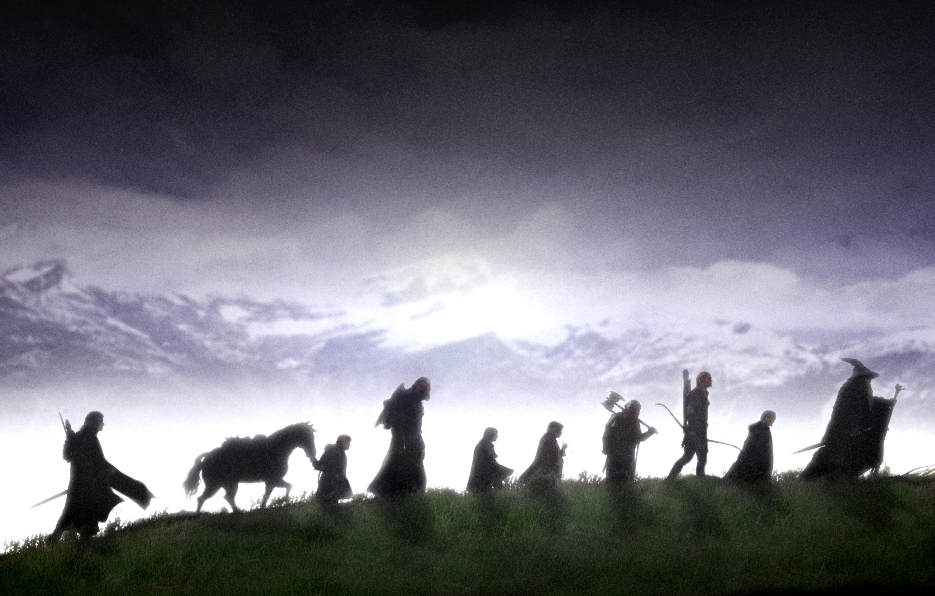 Compagnia dell'Anello, Il Signore degli Anelli, Gandalf, Silhouette, Montagne, sfondo per PC