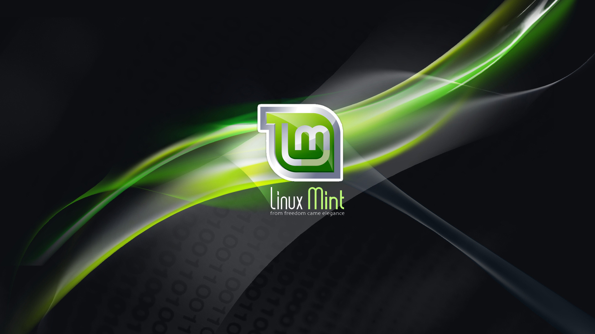Linux Mint, Logo, Onde verdi, Sfondo nero, 16:9 Full HD, wallpaper widescreen