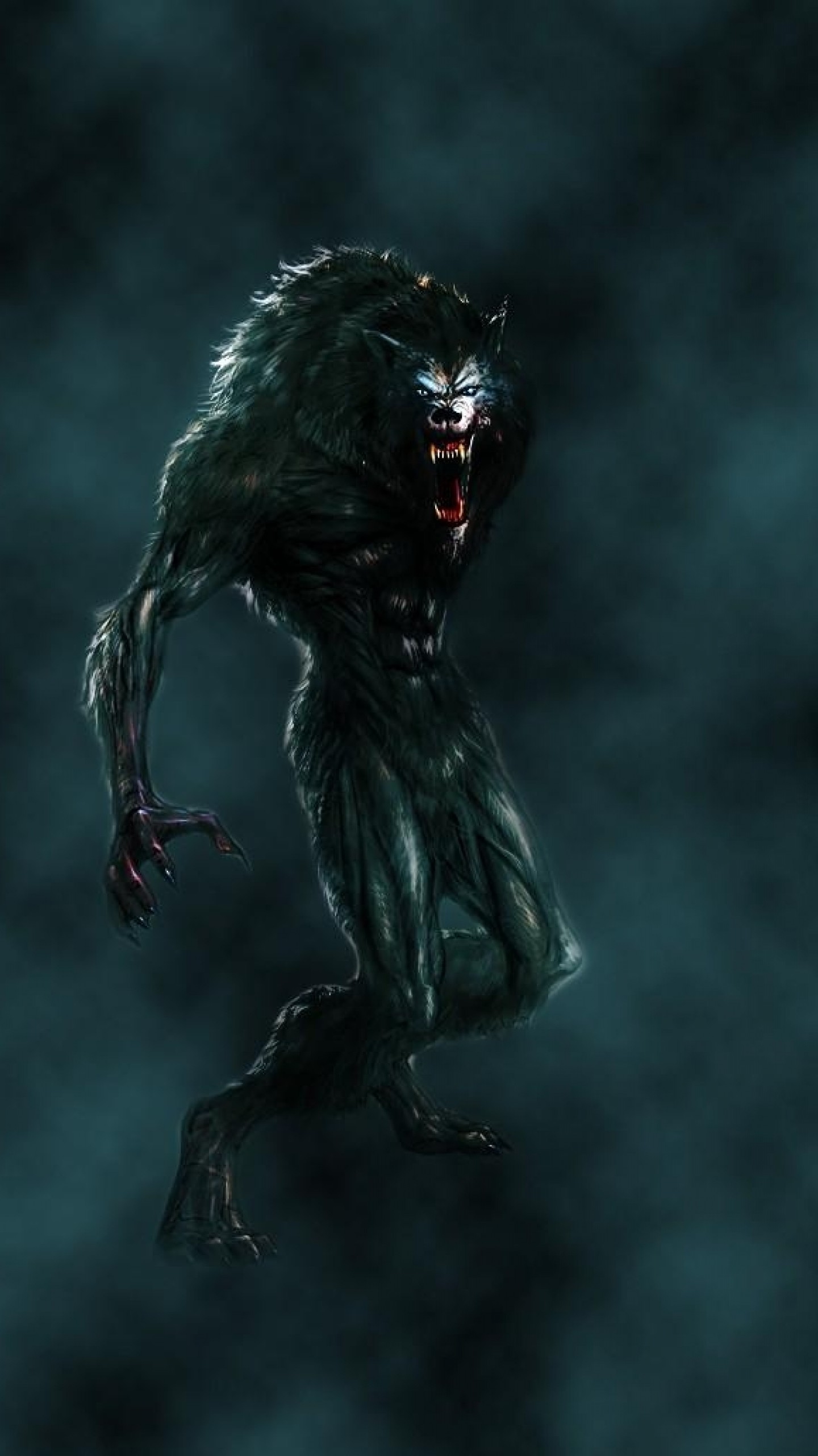 Lupo mannaro, Nebbia, Sfondo scuro, Horror, QHD+, schermata di blocco del cellulare