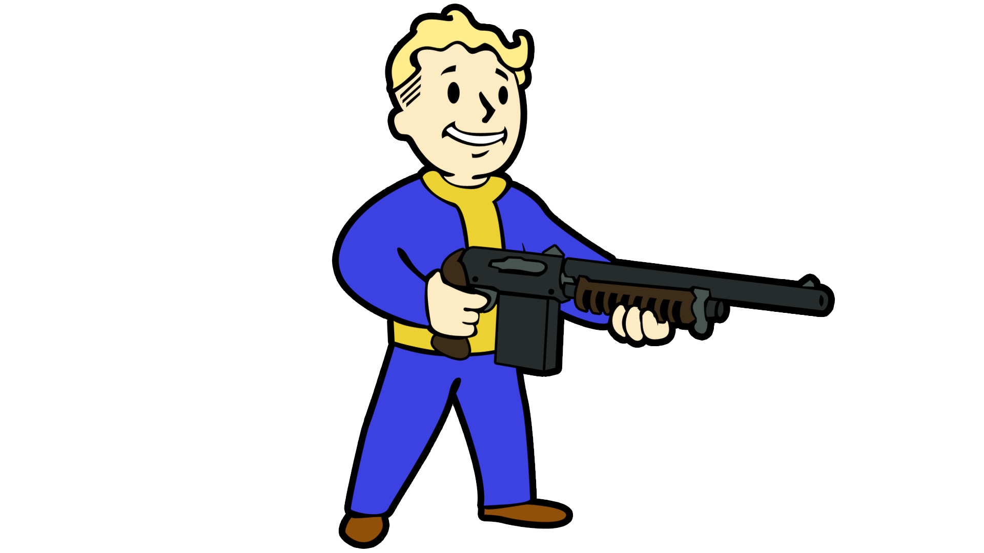 Vault Boy, Fallout, Fucile, Sfondo bianco, 16:9 Full HD, wallpaper widescreen