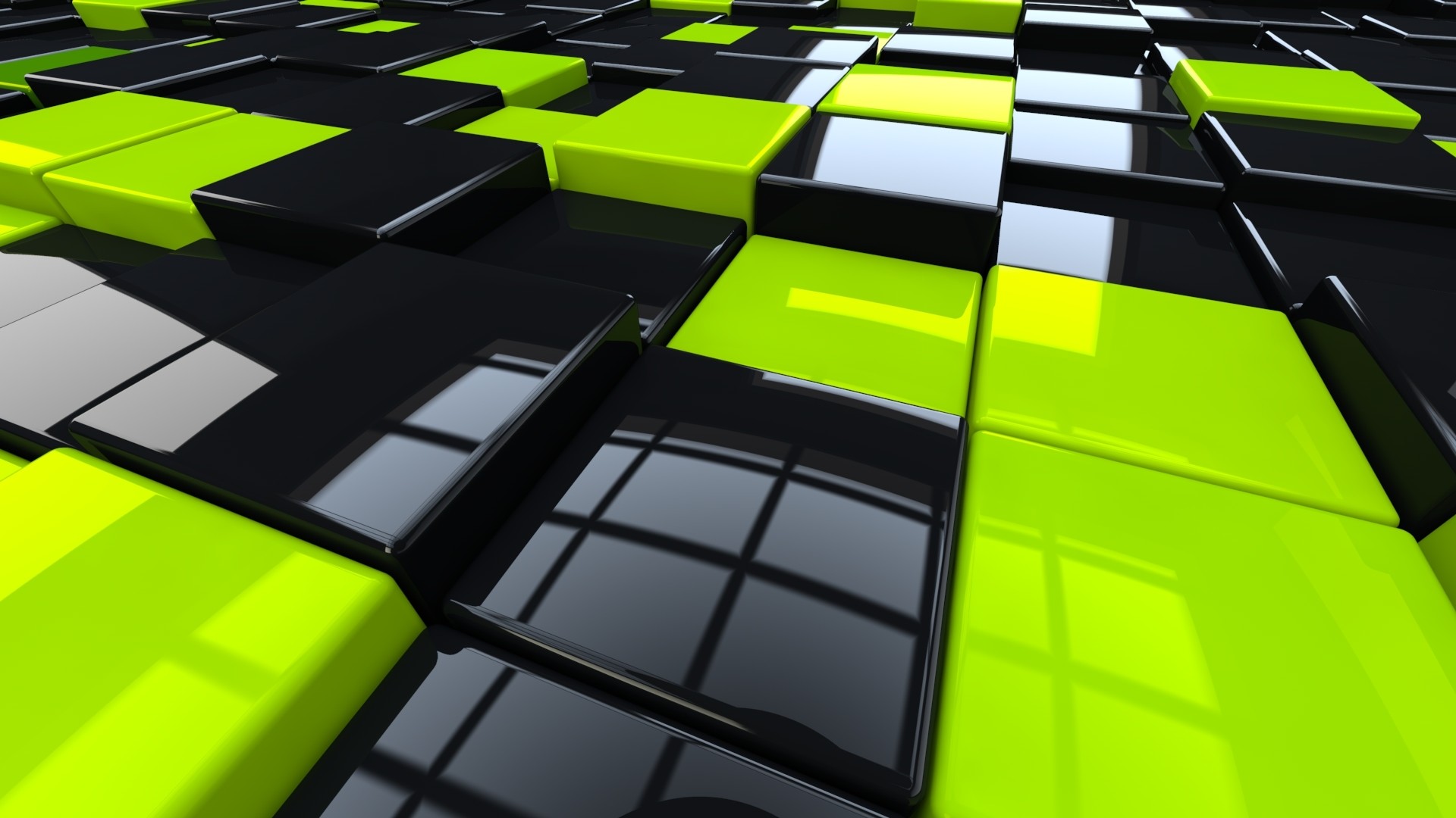Cubi 3D, Verde lime, Nero, Geometrico, sfondo desktop
