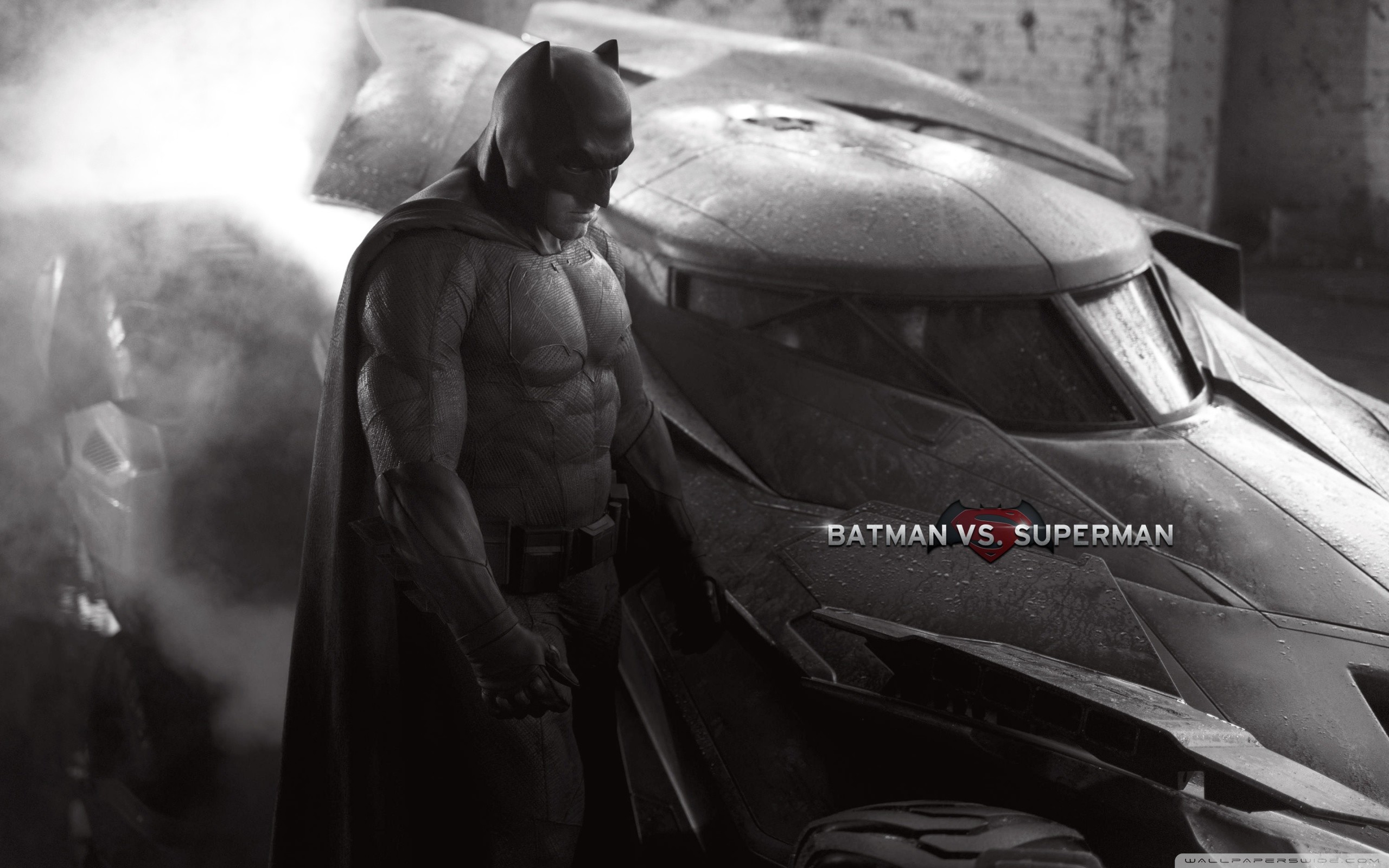 Batman, Batmobile, Ben Affleck, Bianco e nero, 2560x1600, sfondo MacBook Pro